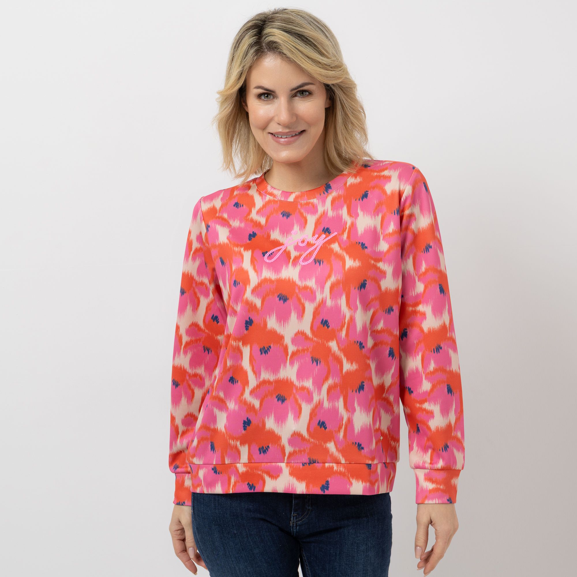 AMINATI® Sweatshirt, Langarm Rundhalsausschnitt Allover-Druck Logo-Details