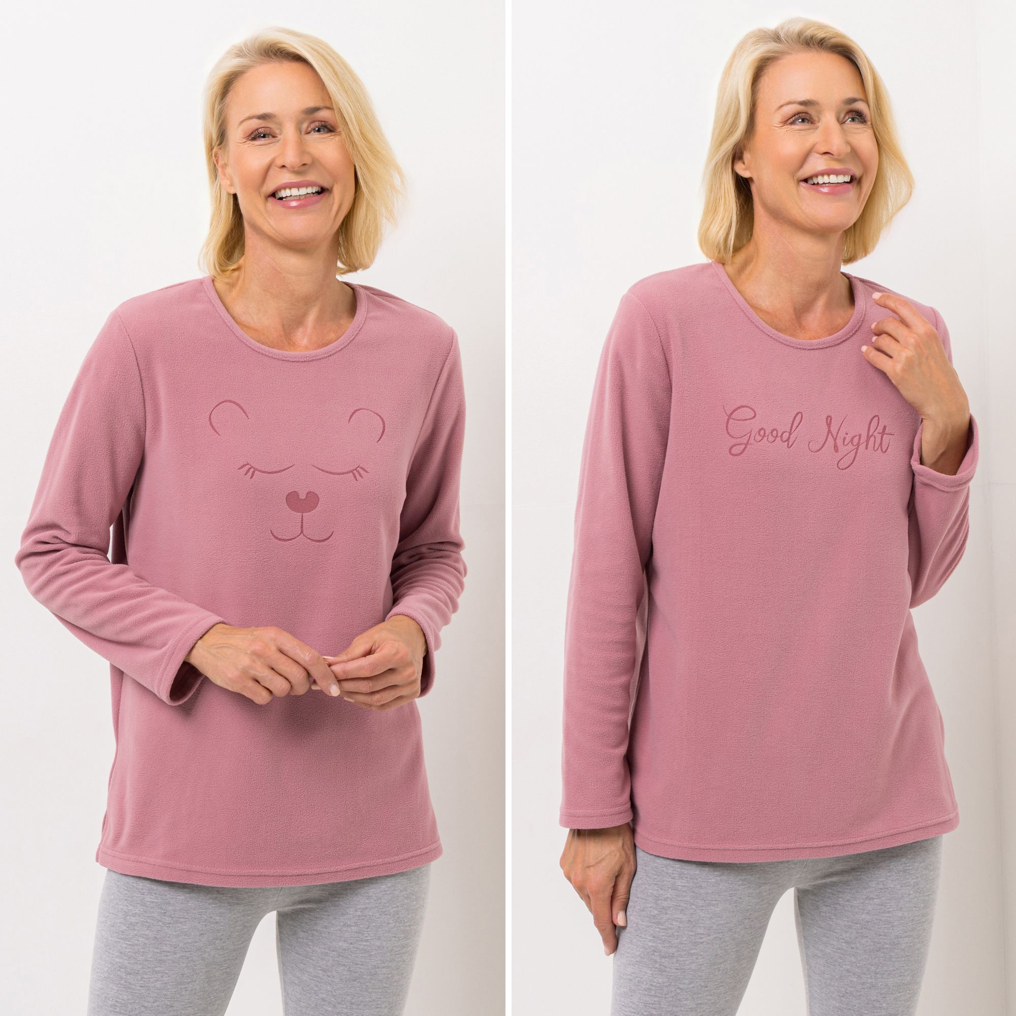 POLARSTERN HOMEWEAR 2 Shirts Mikrofaser Fleece Seitenschlitze Teddy und Schriftzug