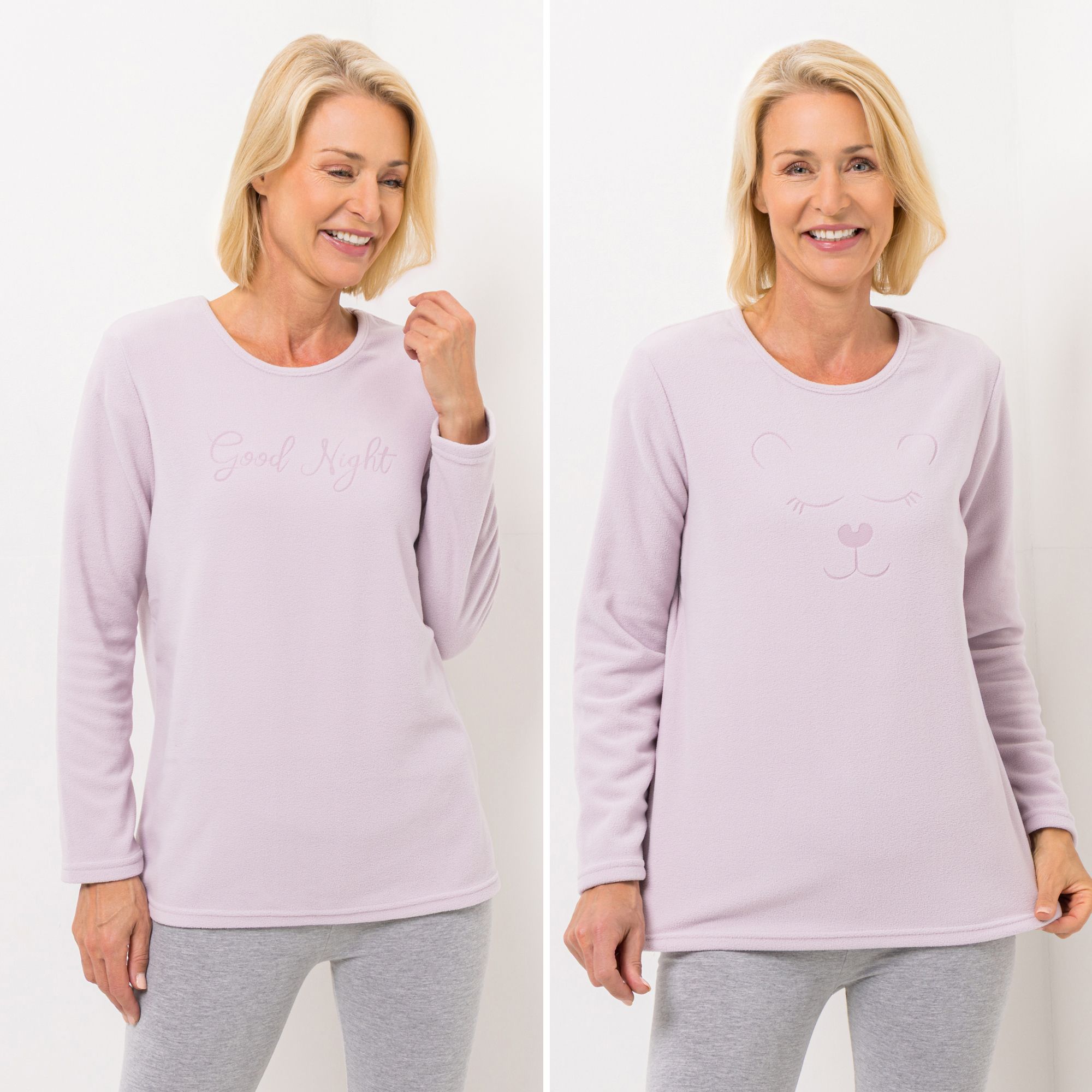 POLARSTERN HOMEWEAR 2 Shirts Mikrofaser Fleece Seitenschlitze Teddy und Schriftzug