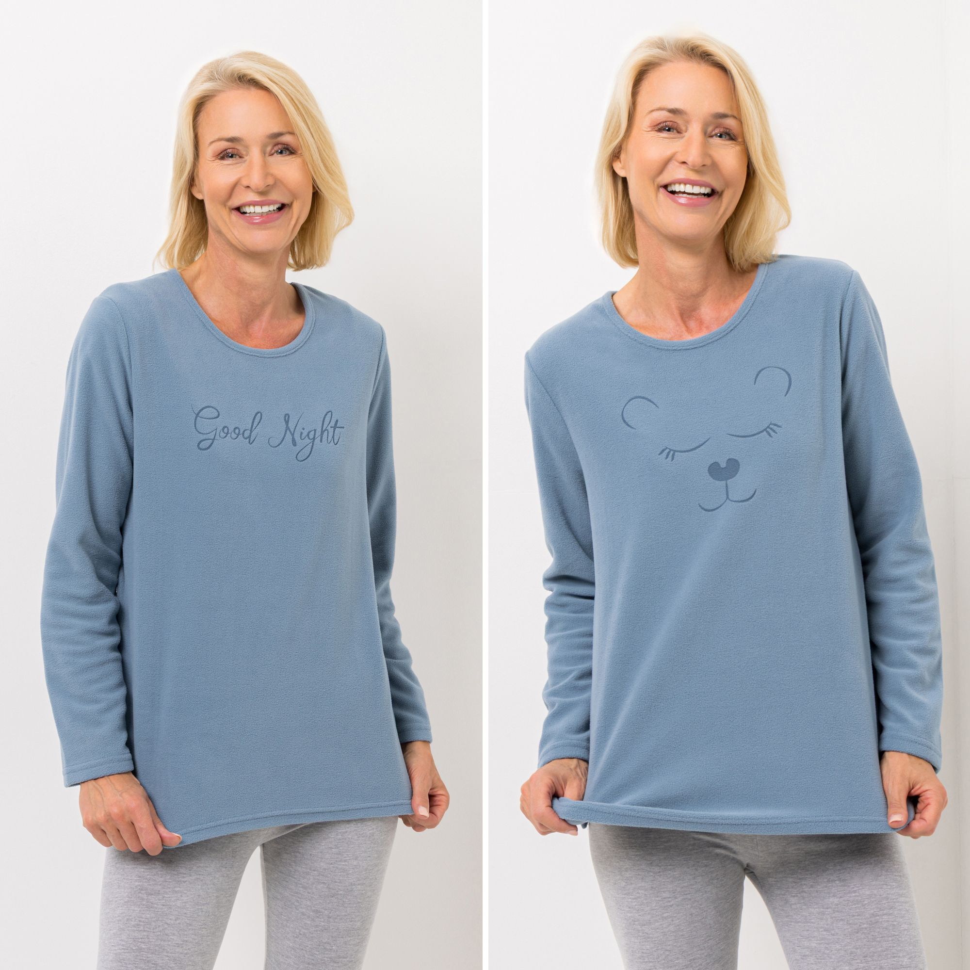 POLARSTERN HOMEWEAR 2 Shirts Mikrofaser Fleece Seitenschlitze Teddy und Schriftzug