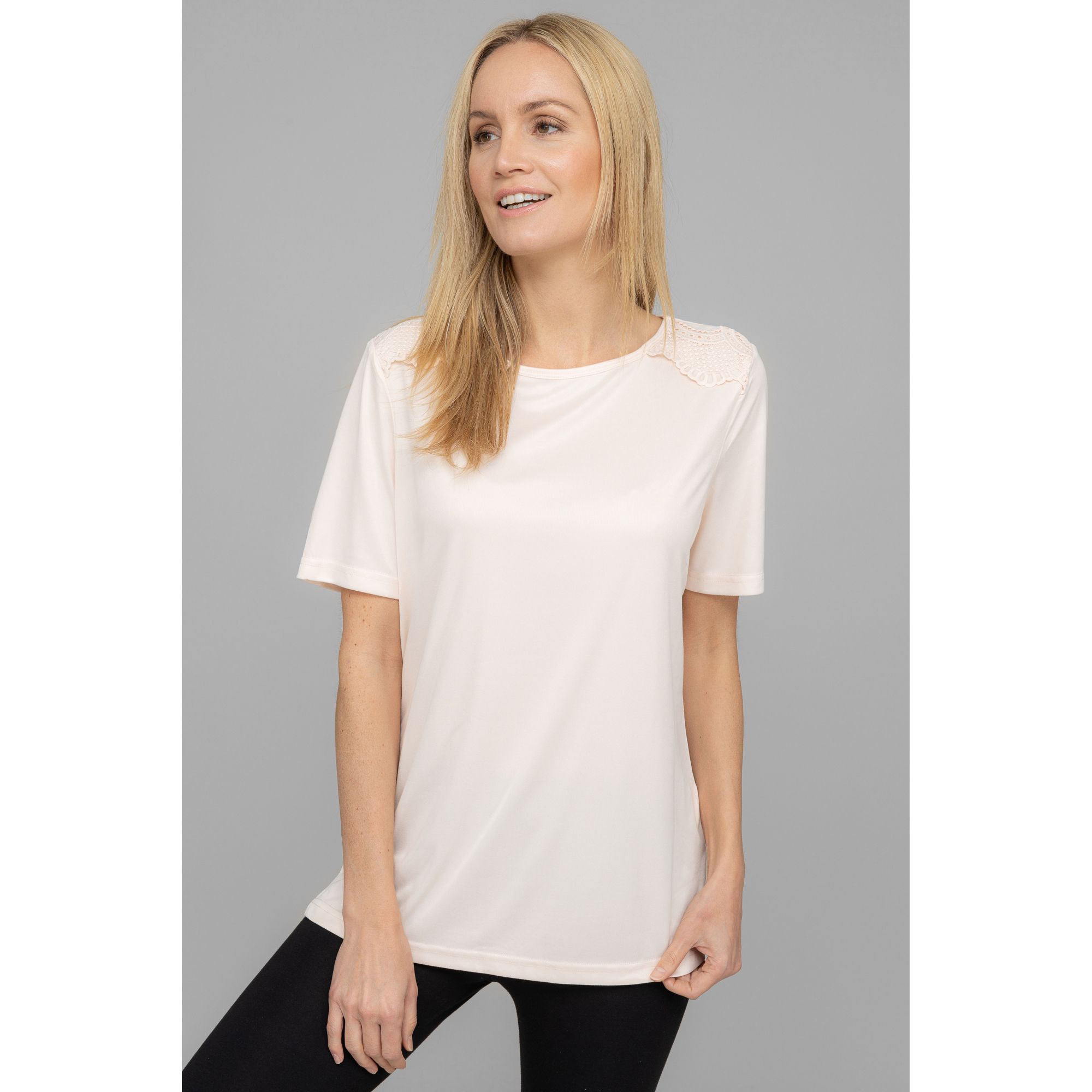 JERYMOOD HOMEWEAR Shirt, 1/2-Arm U-Boot-Ausschnitt Spitzen-Details