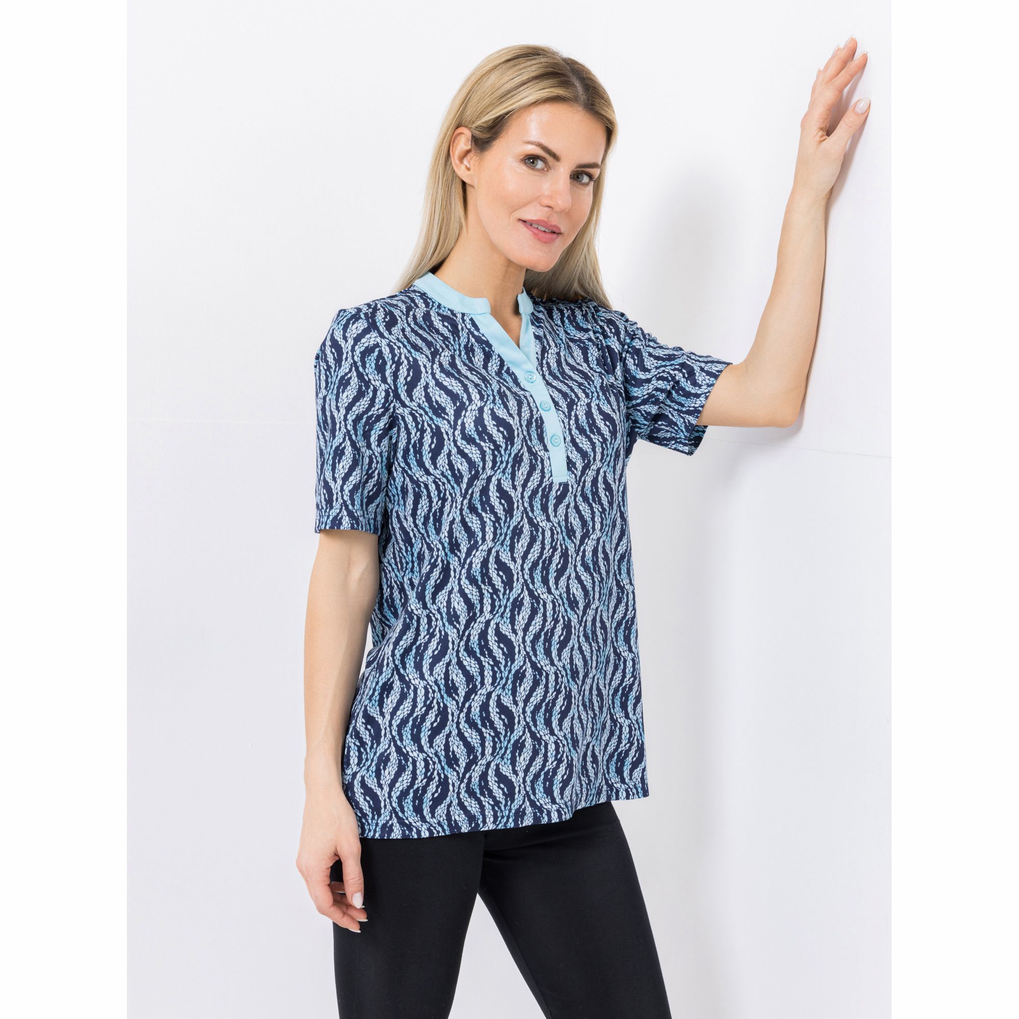 JERYMOOD HOMEWEAR Shirt, 1/2-Arm Mikrofaser V-Ausschnitt Kontrastdetails