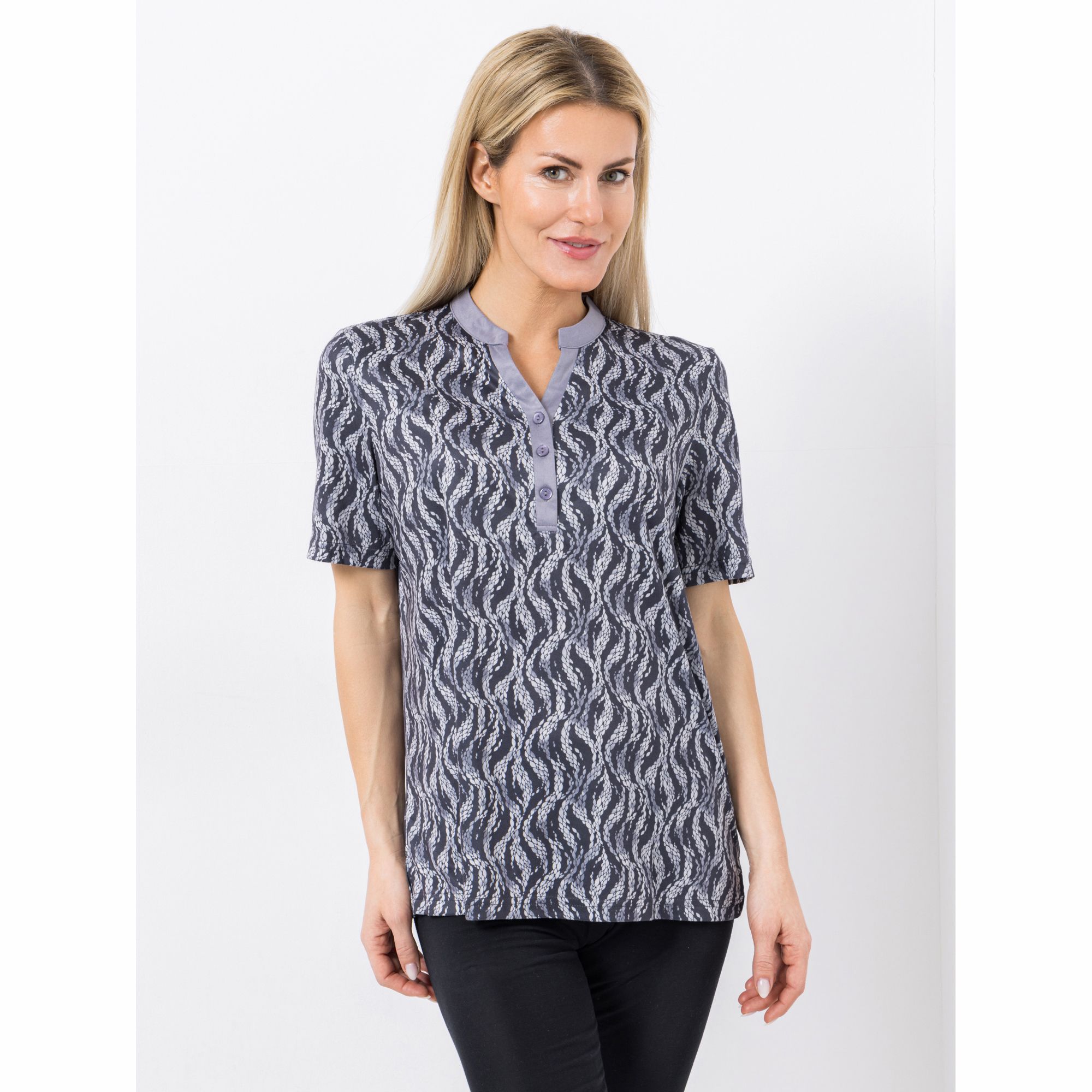 JERYMOOD HOMEWEAR Shirt, 1/2-Arm Mikrofaser V-Ausschnitt Kontrastdetails