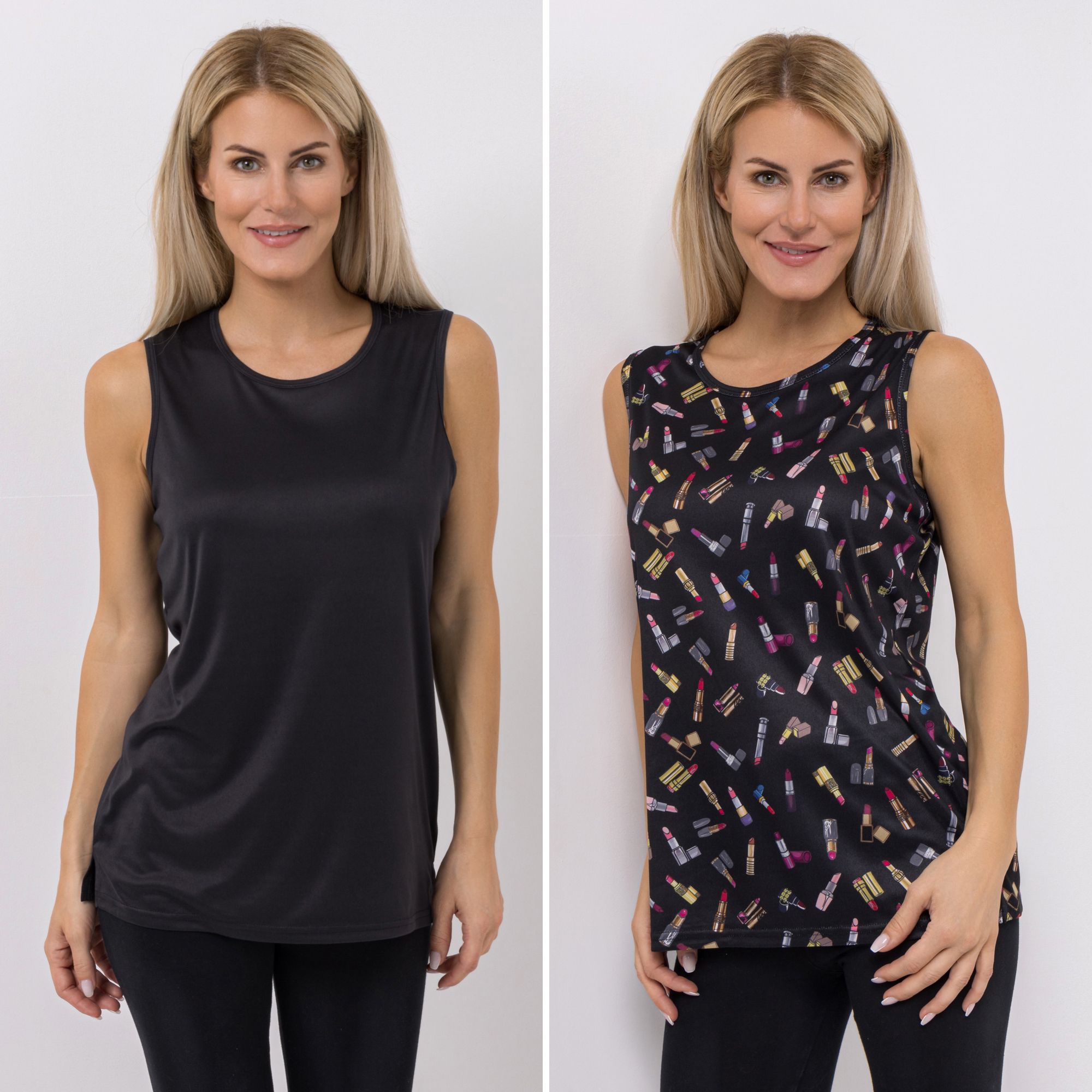 JERYMOOD 2 Tops, ohne Arm Mikrofaser 1x uni 1x bedruckt