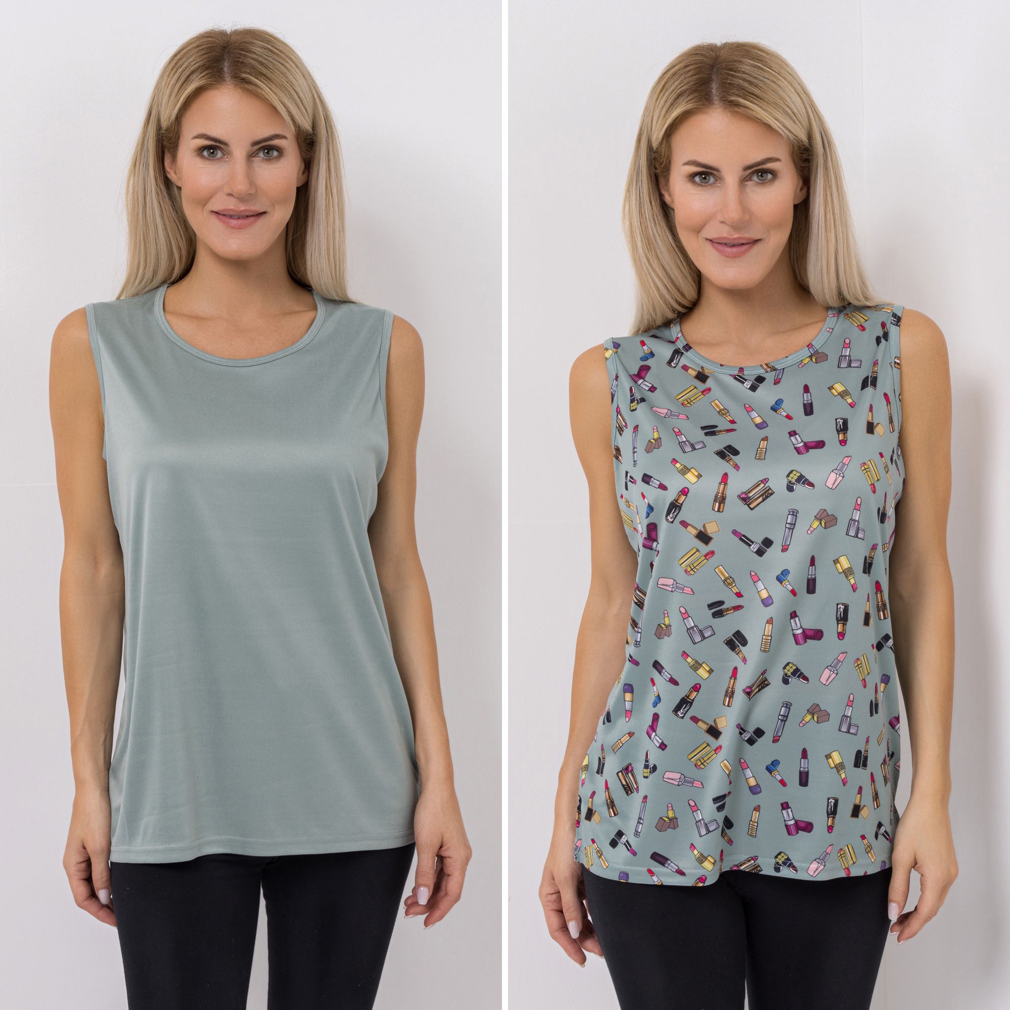 JERYMOOD 2 Tops, ohne Arm Mikrofaser 1x uni 1x bedruckt