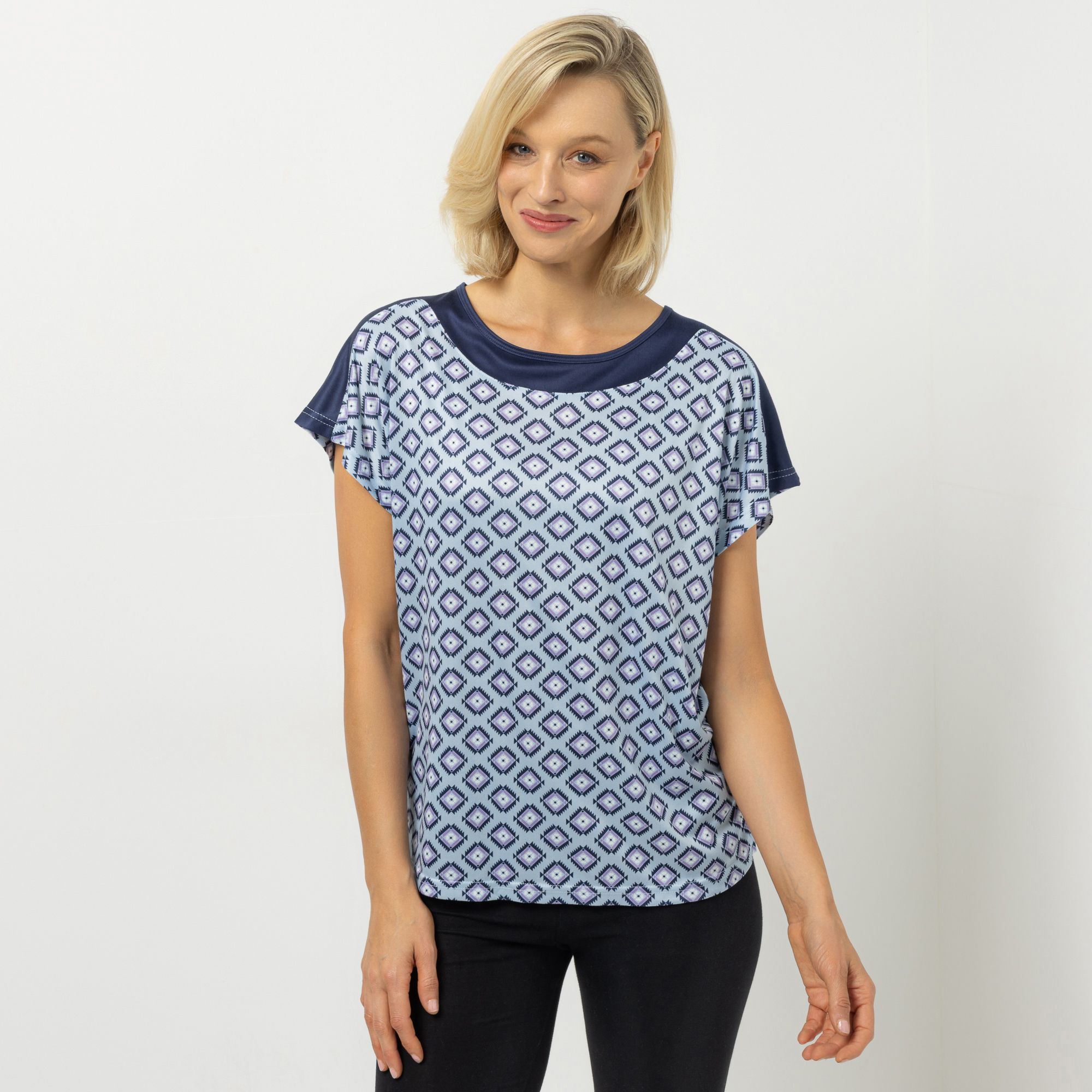 JERYMOOD HOMEWEAR Shirt, 1/4-Arm Rundhalsausschnitt Seitenschlitzen Kontrasteinsatz