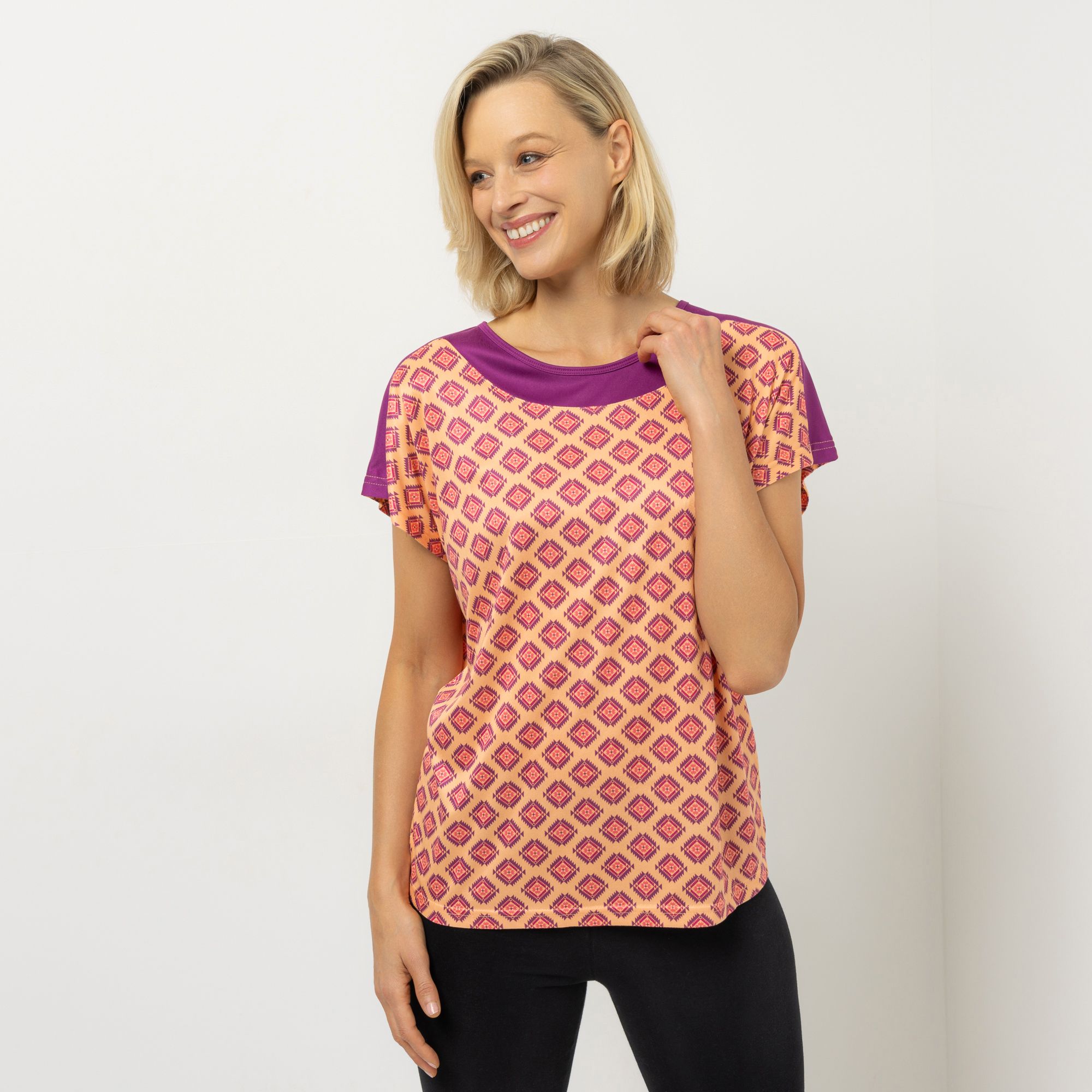 JERYMOOD HOMEWEAR Shirt, 1/4-Arm Rundhalsausschnitt Seitenschlitzen Kontrasteinsatz