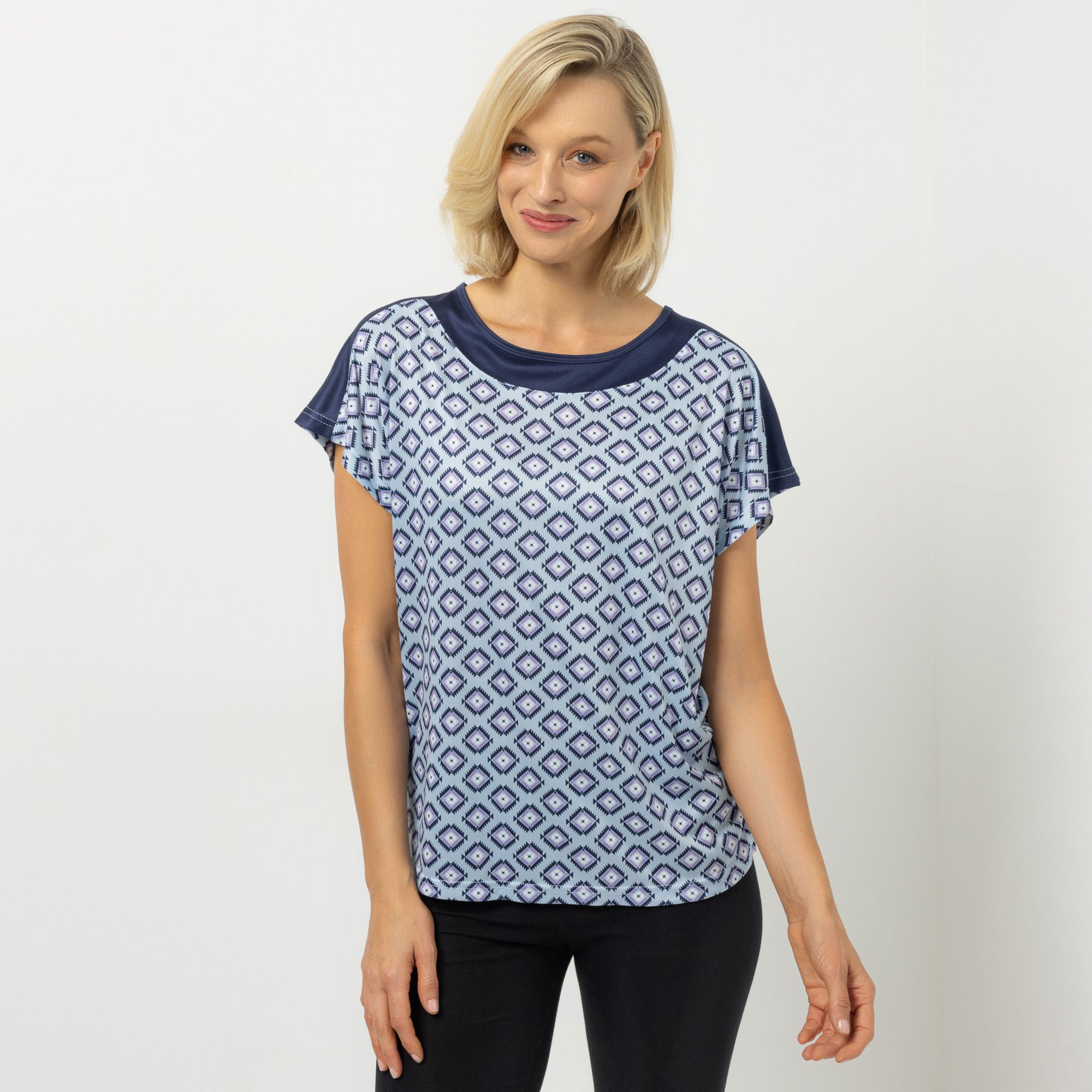 JERYMOOD HOMEWEAR Shirt, 1/4-Arm Rundhalsausschnitt Seitenschlitzen Kontrasteinsatz