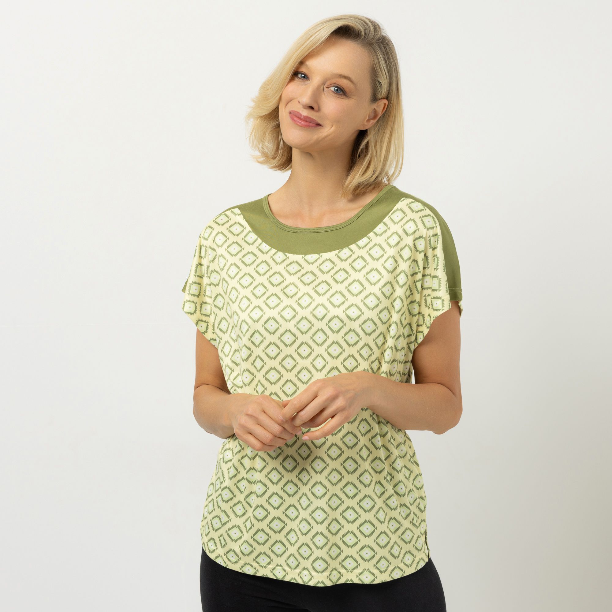 JERYMOOD HOMEWEAR Shirt, 1/4-Arm Rundhalsausschnitt Seitenschlitzen Kontrasteinsatz