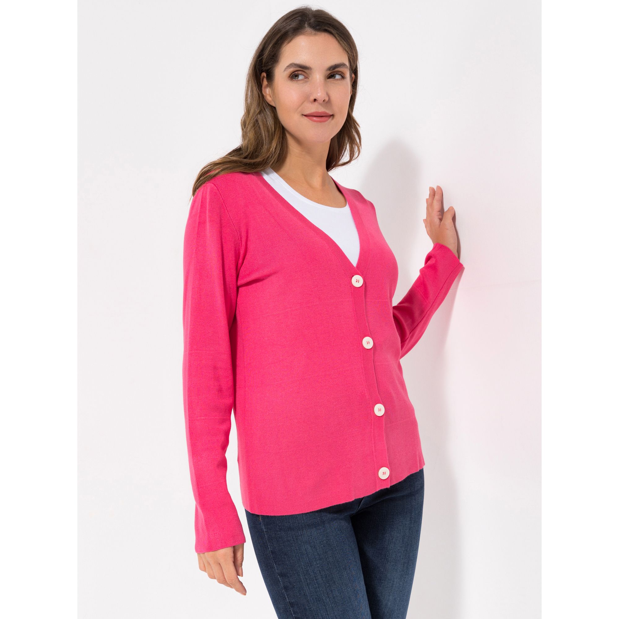 VIA MILANO Strickjacke, 1/1-Arm V-Ausschnitt Knopfleiste figurumspielend