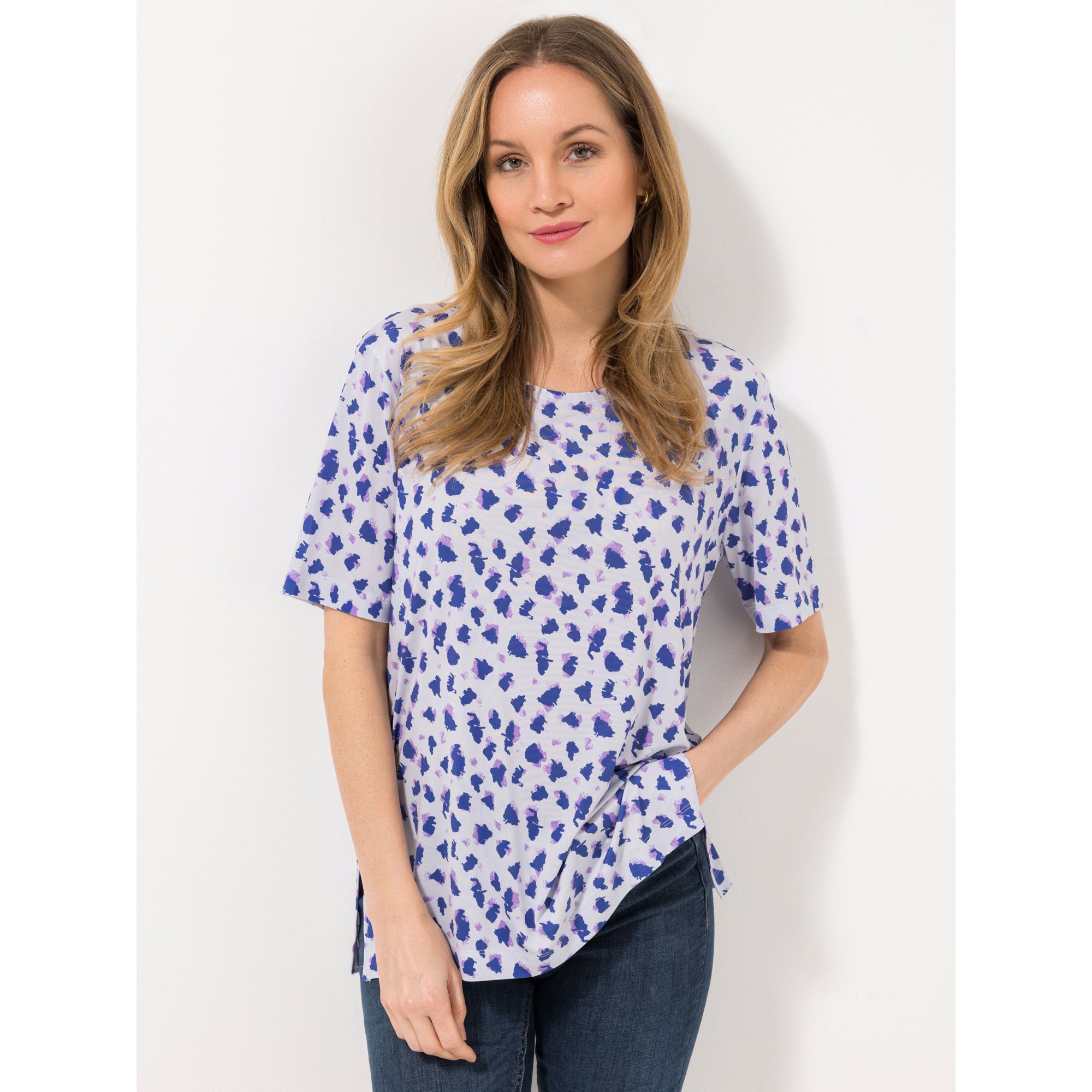  IN-PRINT Shirt, 1/2-Arm Rundhalsausschnitt Seitenschlitze grafischer Druck - 139952