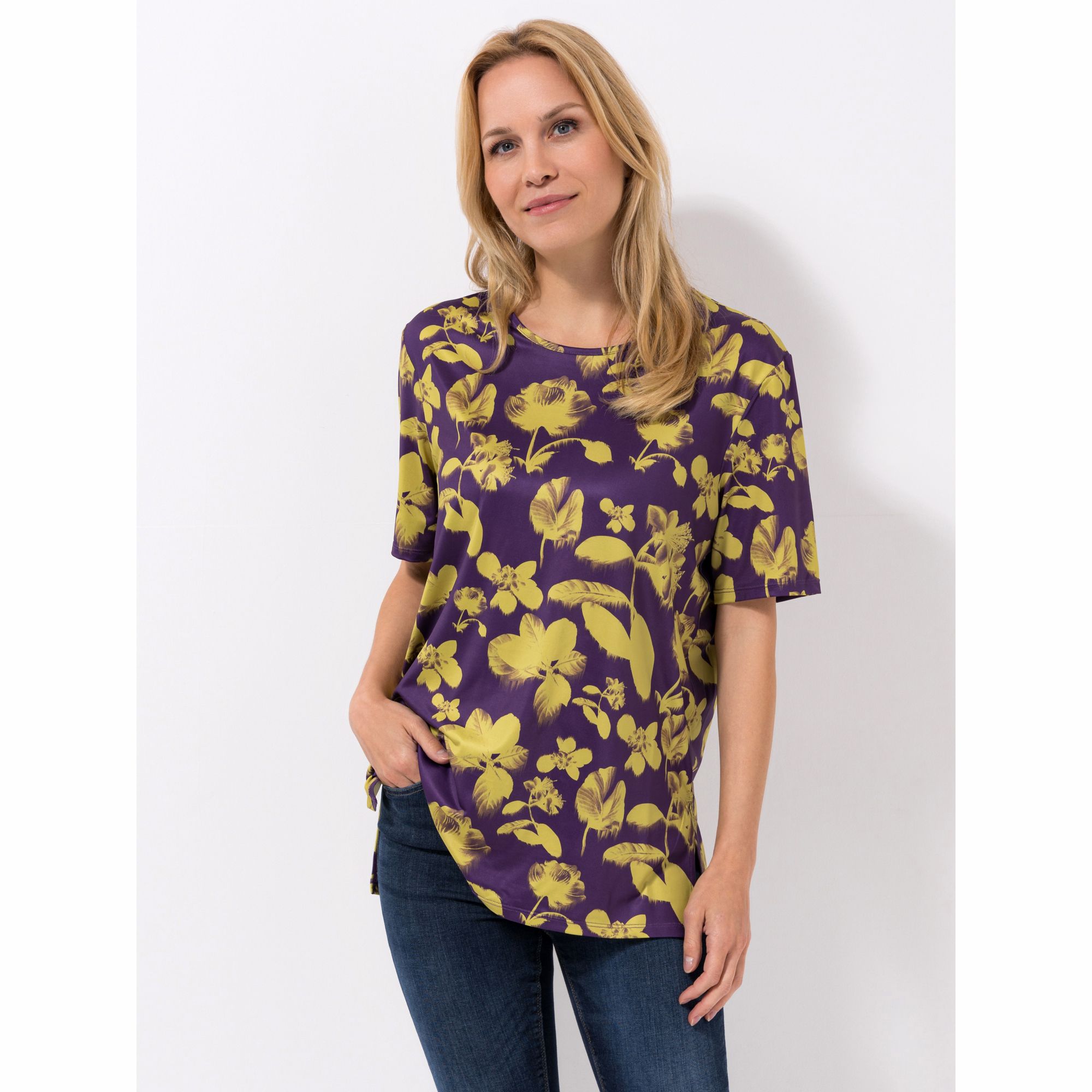 IN-PRINT Shirt, 1/2-Arm Rundhalsausschnitt Seitenschlitze Allover-Print