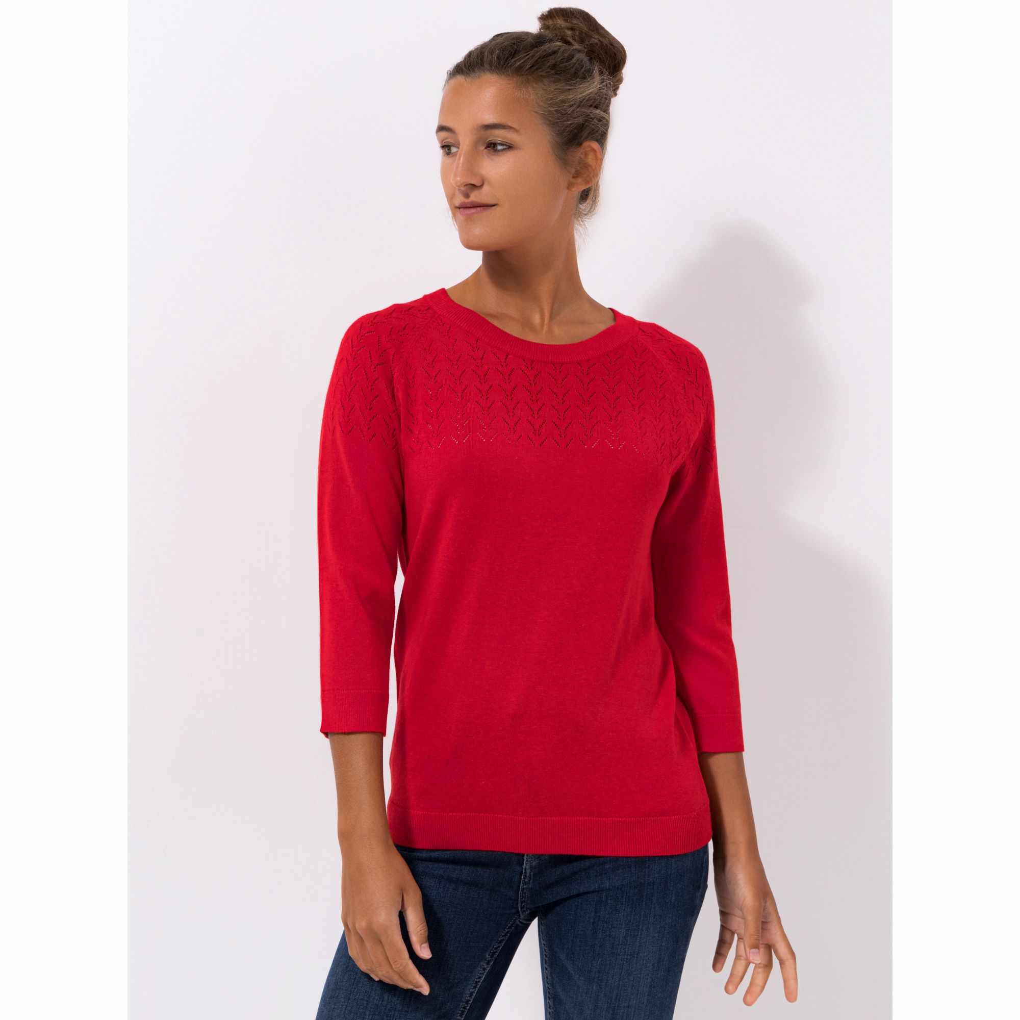 VIA MILANO Pullover, 3/4-Arm Raglanärmel Rundhalsausschnitt figurumspielend