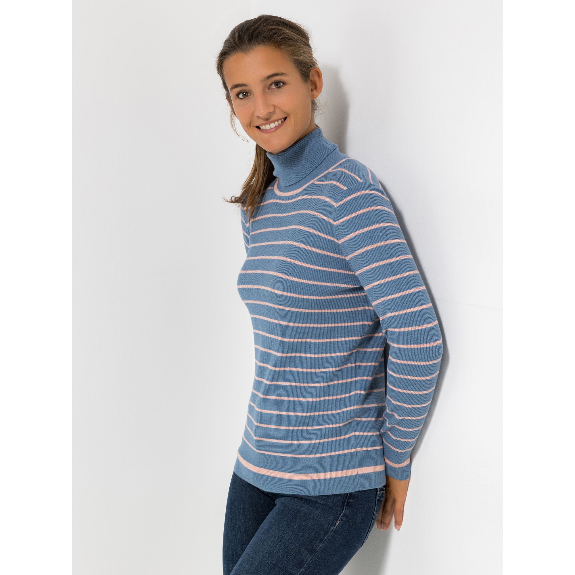DENIM & CO. Pullover, 1/1-Arm gestreift Rollkragen figurbetont