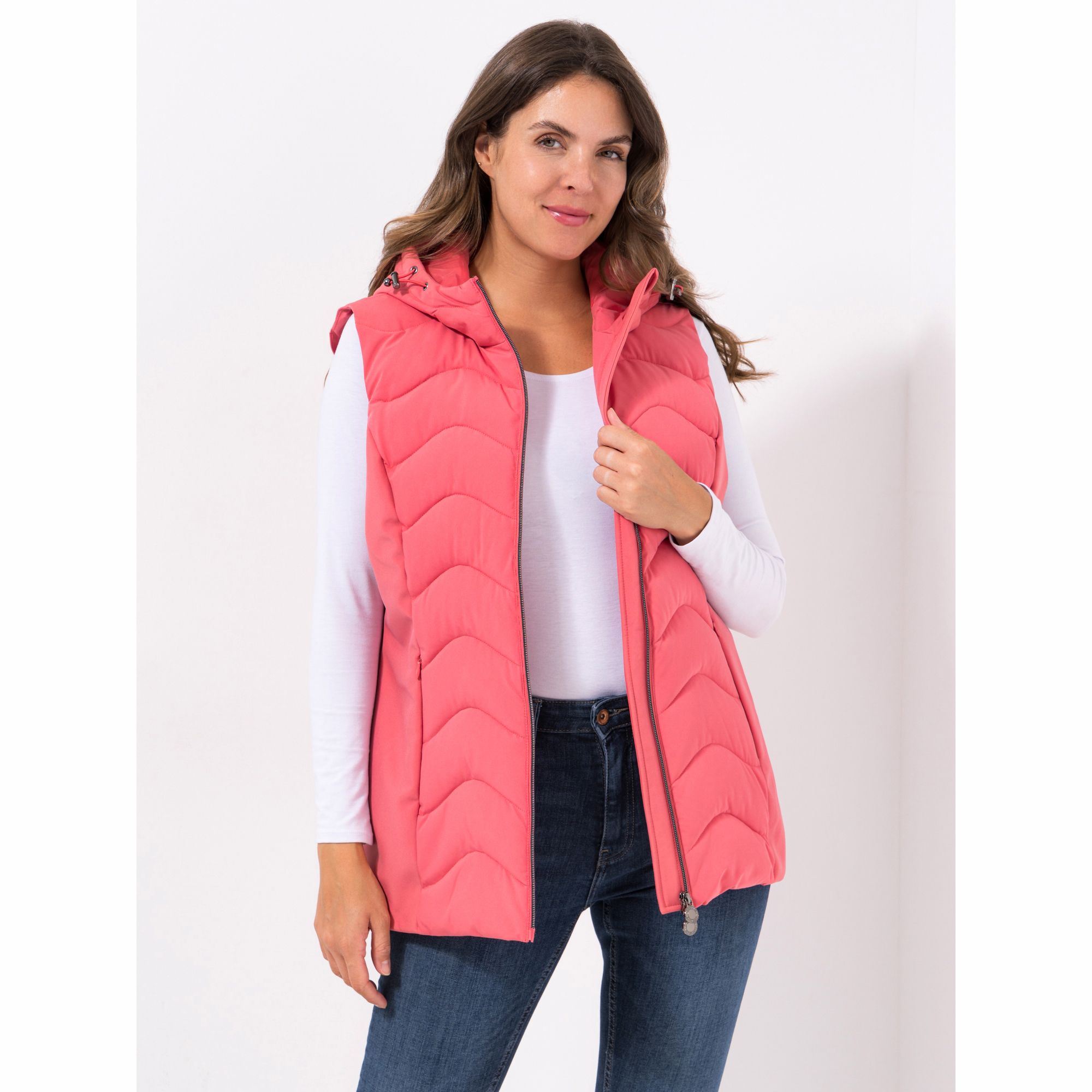 CENTIGRADE Steppweste mit Kapuze Materialmix Einschubtaschen