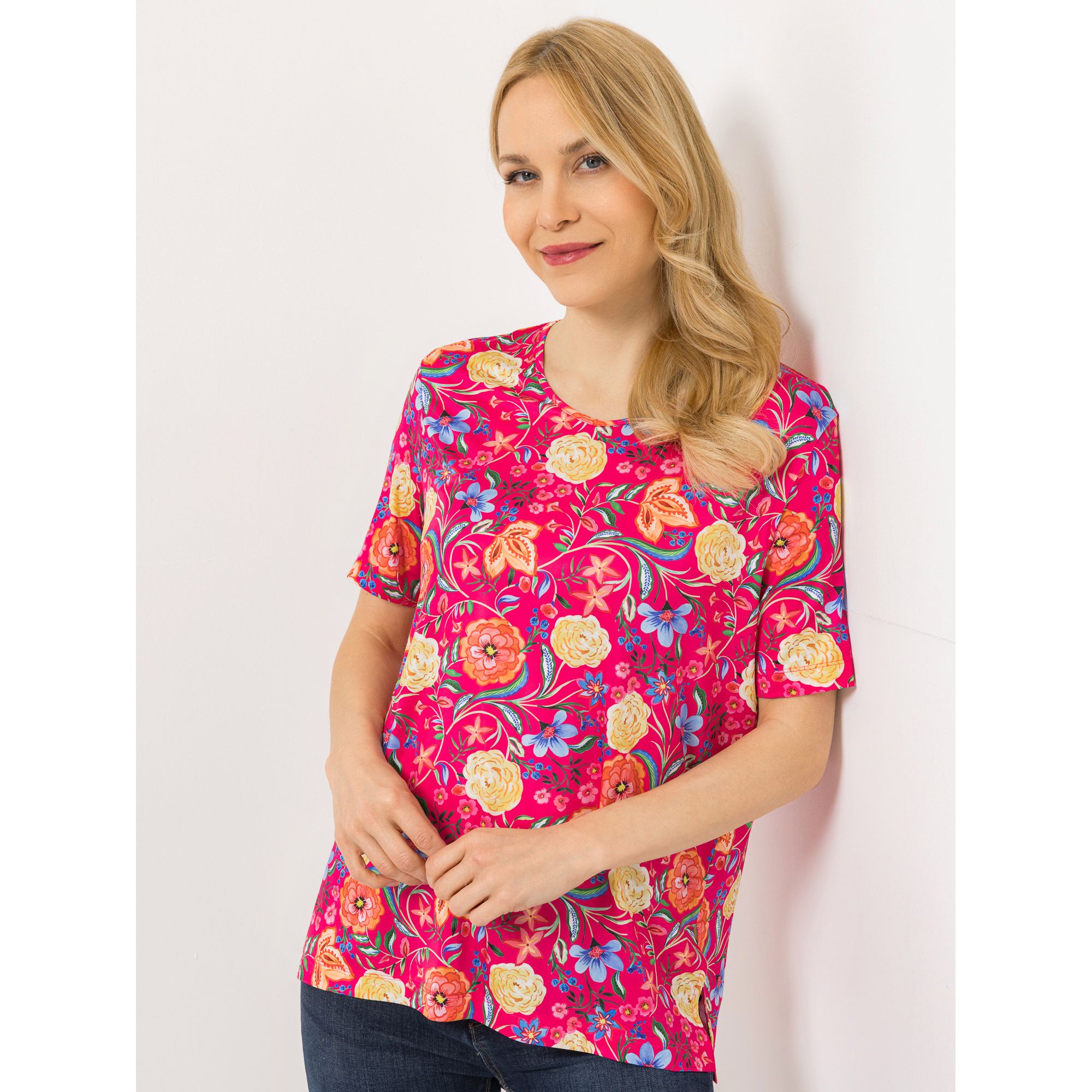 IN-PRINT Shirt, 1/2-Arm V-Ausschnitt Seitenschlitze Blumendruck