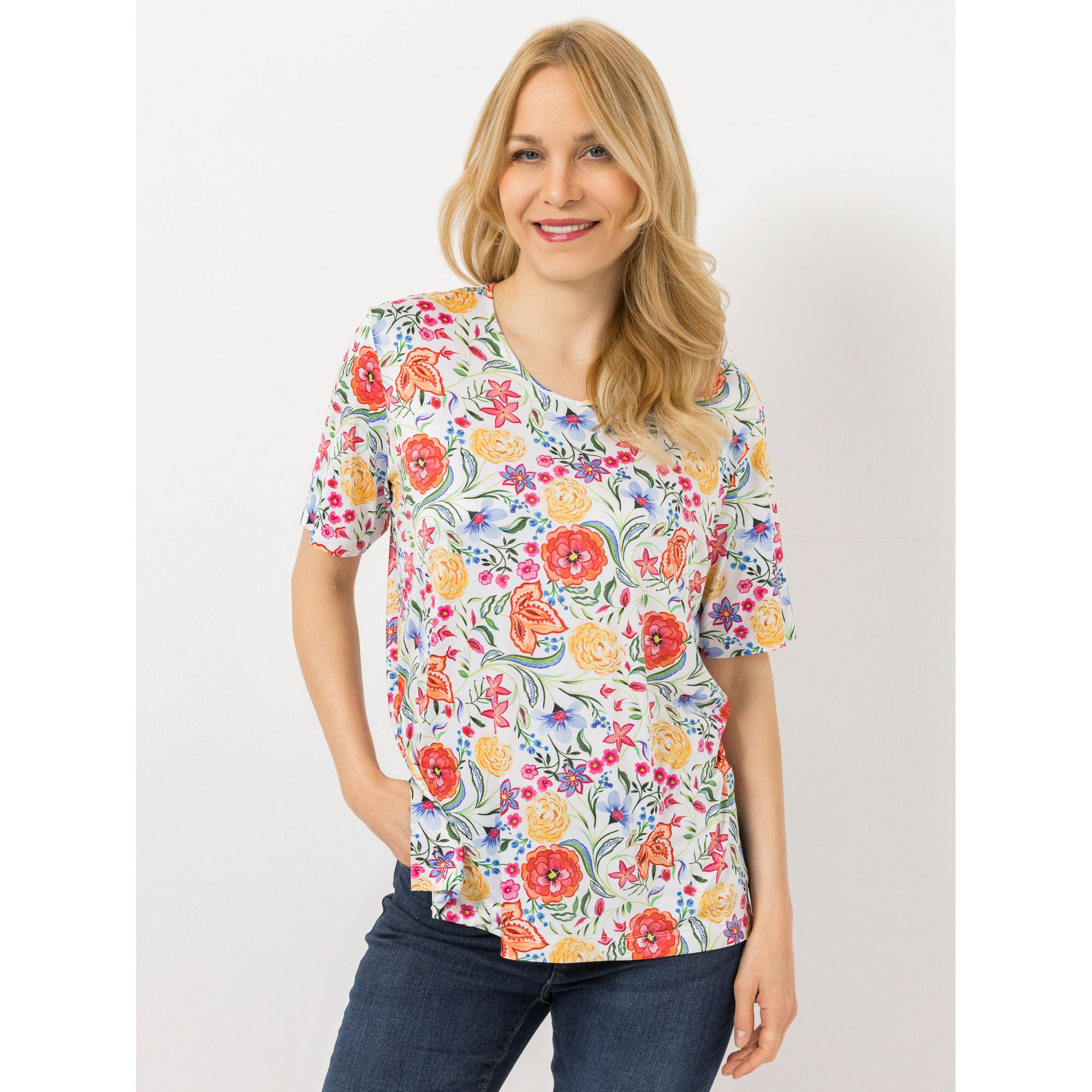 IN-PRINT Shirt, 1/2-Arm V-Ausschnitt Seitenschlitze Blumendruck
