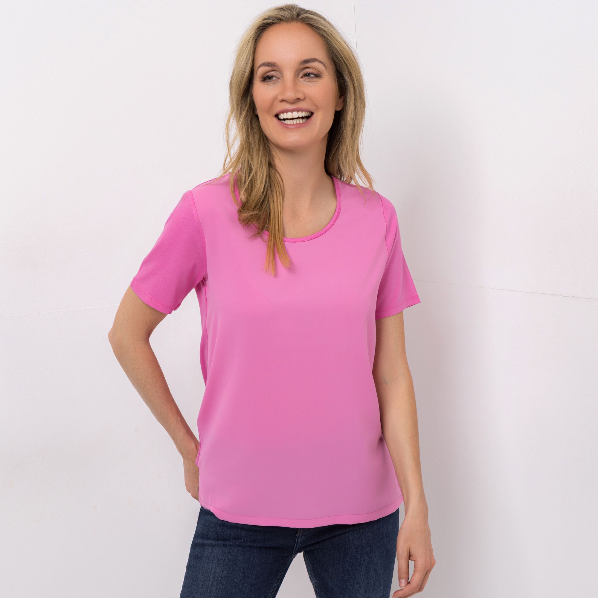 VIA MILANO Shirt, 1/2-Arm Rundhalsausschnitt Materialmix figurumspielend