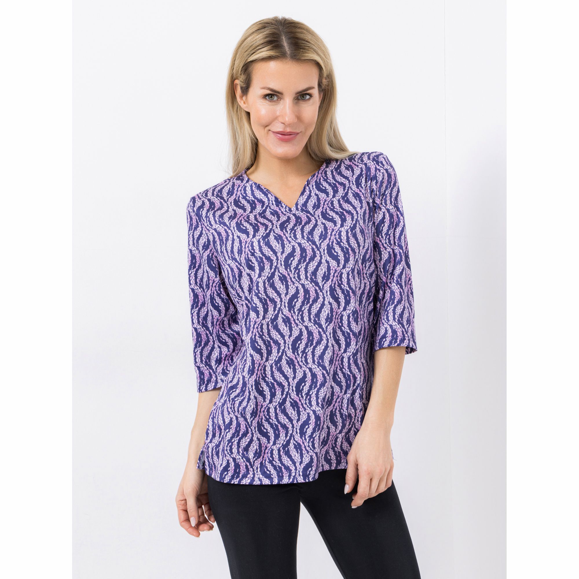 JERYMOOD HOMEWEAR Shirt, 3/4-Arm Mikrofaser Allover-Print V-Ausschnitt