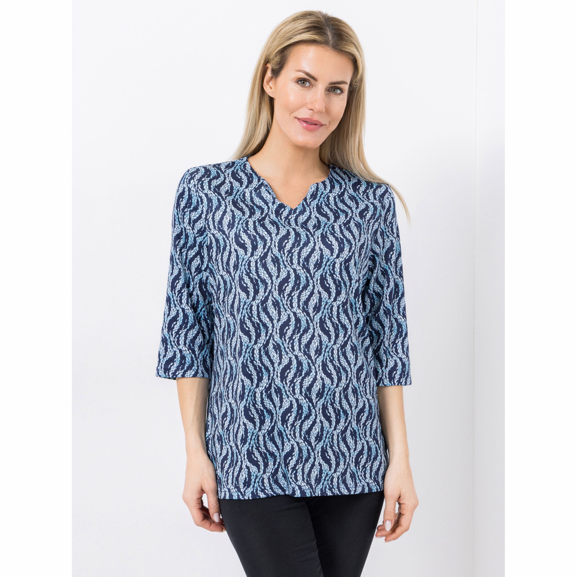 JERYMOOD HOMEWEAR Shirt, 3/4-Arm Mikrofaser Allover-Print V-Ausschnitt