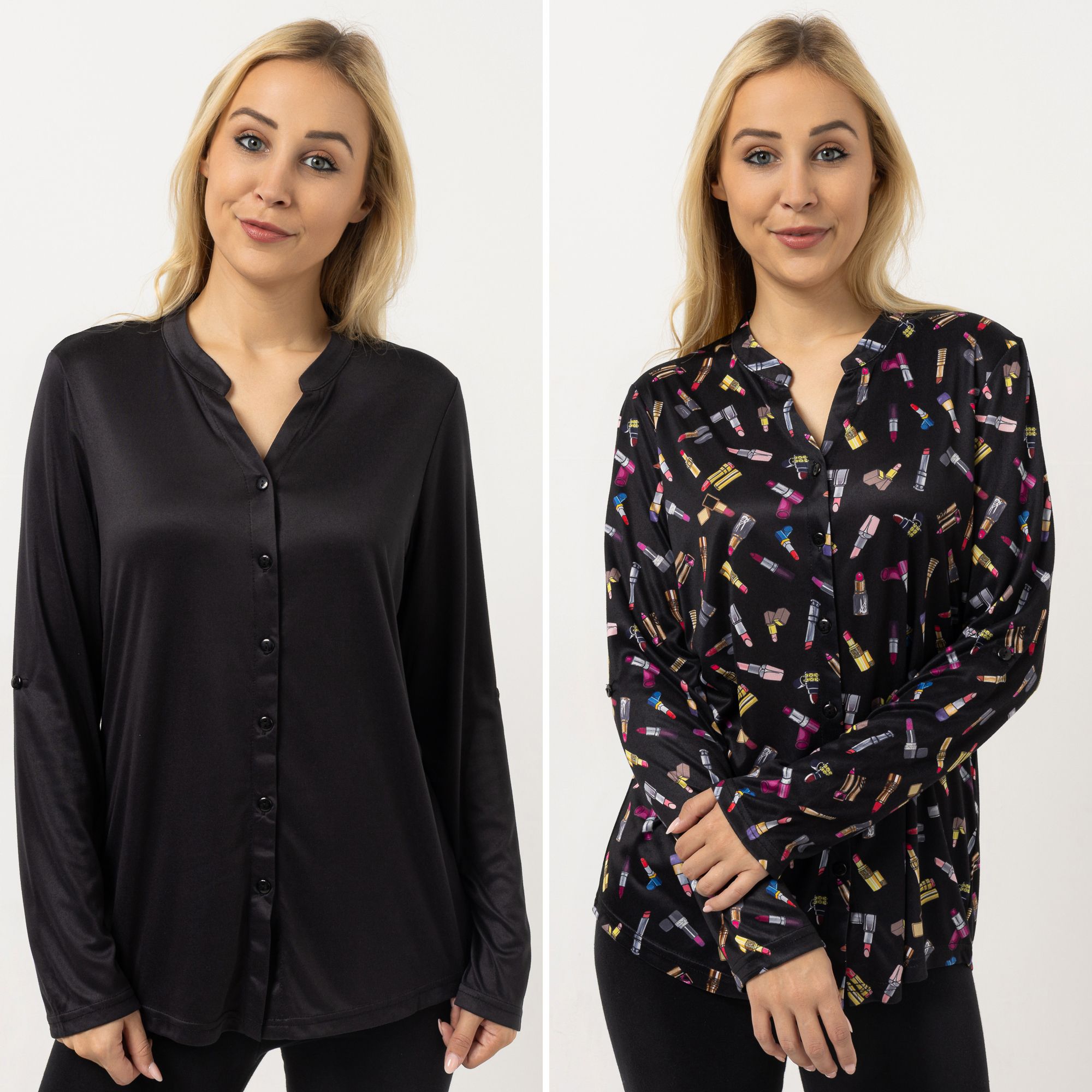 JERYMOOD 2 Blusenshirts Mikrofaser Zierausschnitt uni & bedruckt