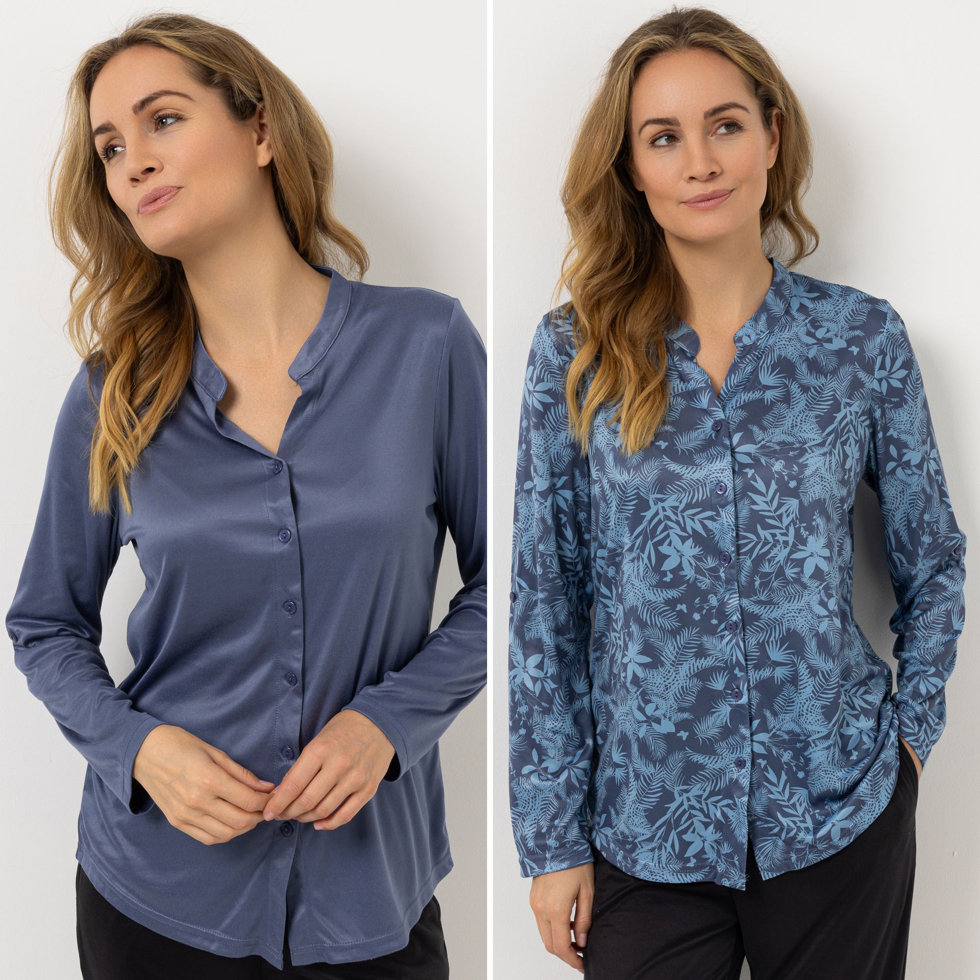 JERYMOOD 2 Blusenshirts Mikrofaser Zierausschnitt uni & bedruckt