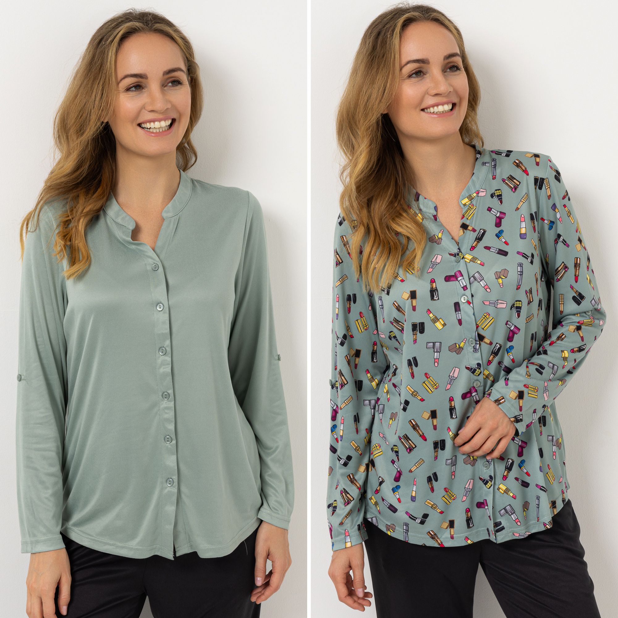 JERYMOOD 2 Blusenshirts Mikrofaser Zierausschnitt uni & bedruckt