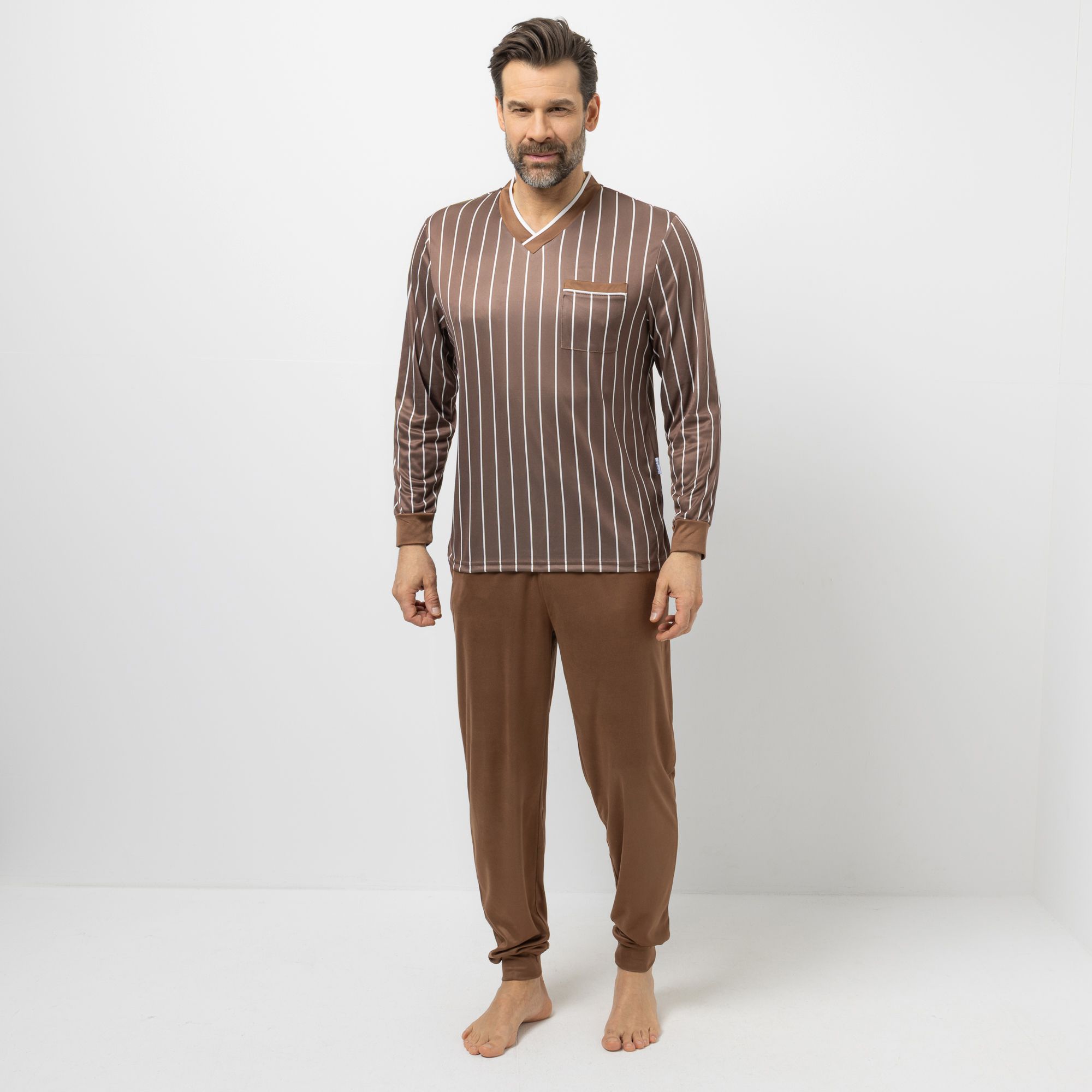 MEN'S TOUCH Pyjama Set Mikrofaser Shirt V-Ausschnitt Hose Rundumdehnbund