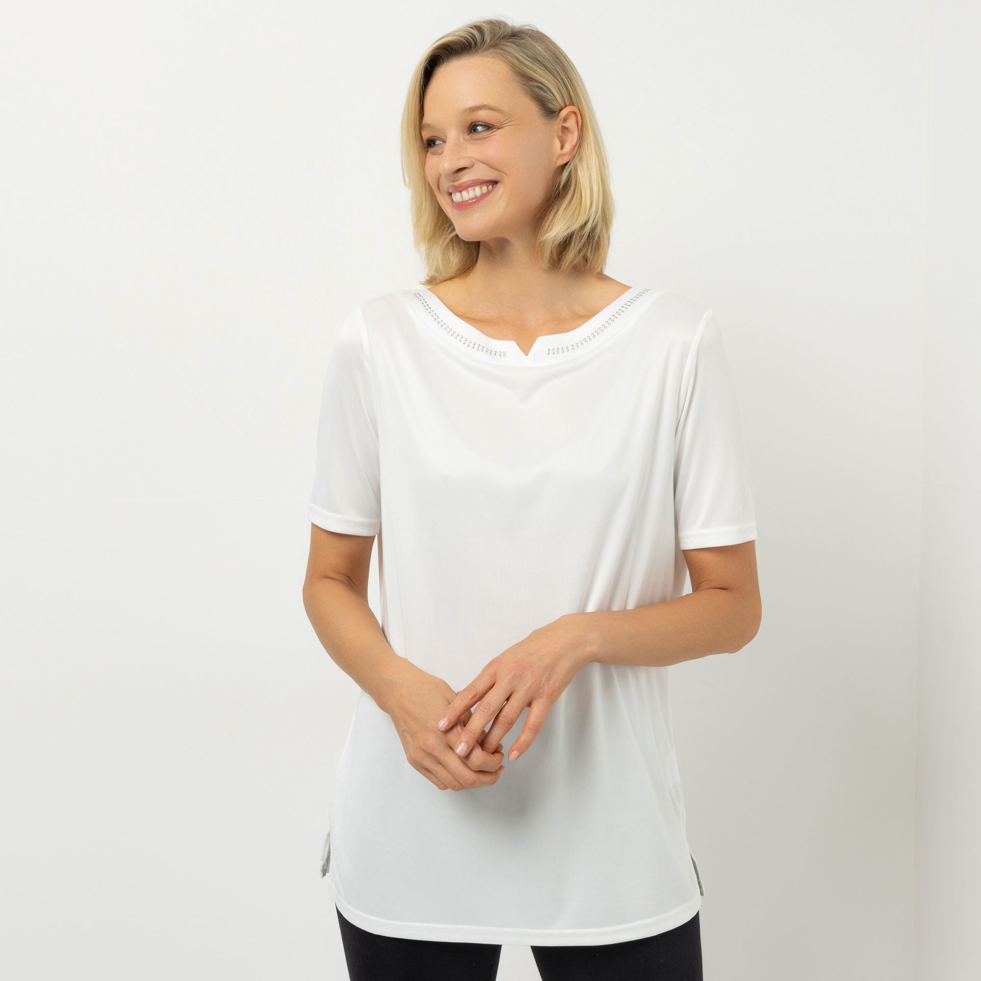 JERYMOOD HOMEWEAR Longshirt, 1/2-Arm Rundhalsausschnitt Ziernieten Seitenschlitzen
