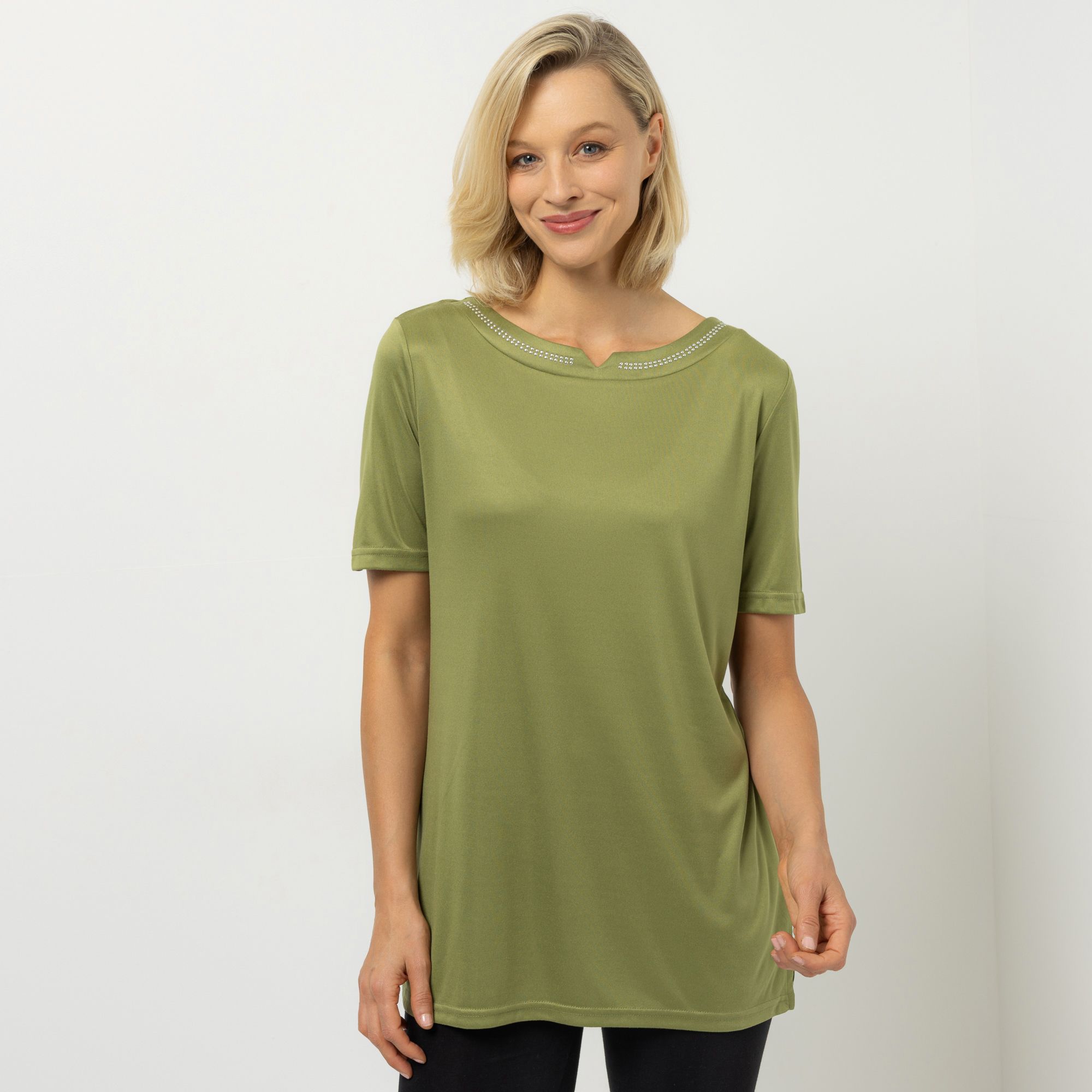 JERYMOOD HOMEWEAR Longshirt, 1/2-Arm Rundhalsausschnitt Ziernieten Seitenschlitzen
