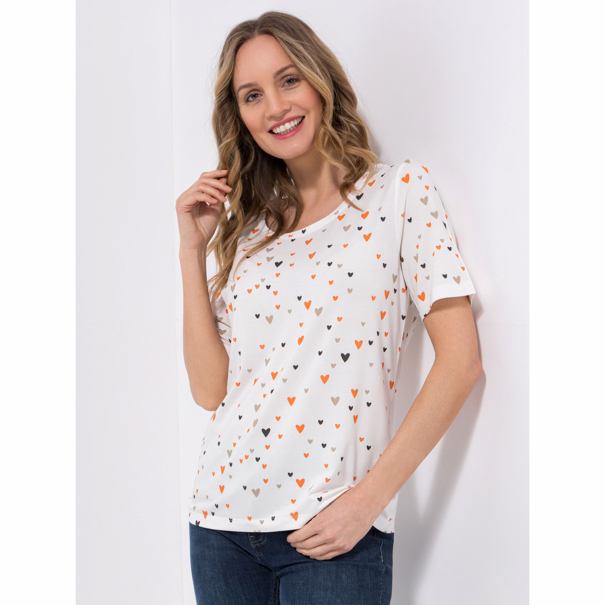 DENIM & CO. Shirt, 1/2-Arm Rundhalsausschnitt Allover bedruckt figurumspielend