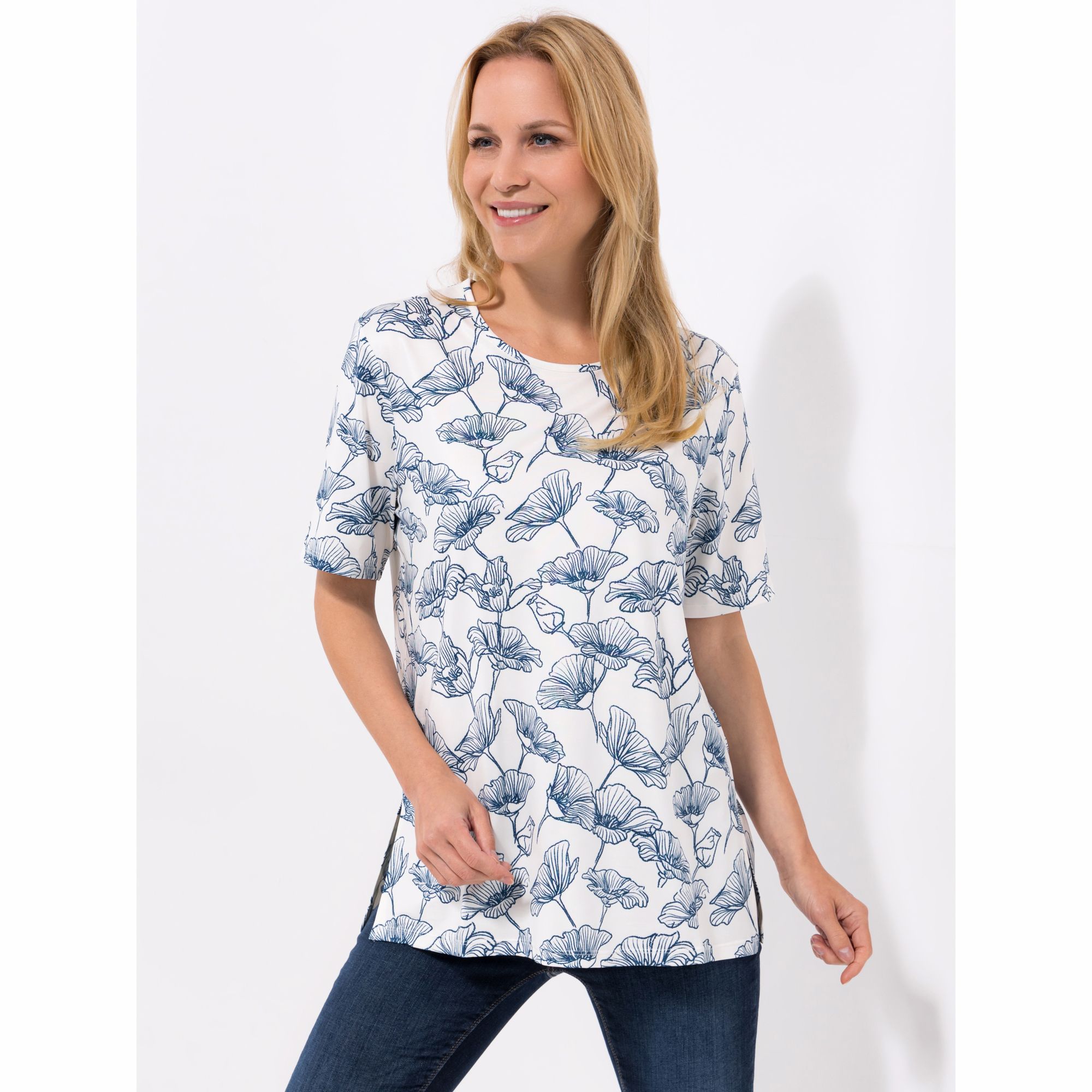 IN-PRINT Shirt, 1/2-Arm Rundhalsausschnitt Seitenschlitze leger-weit