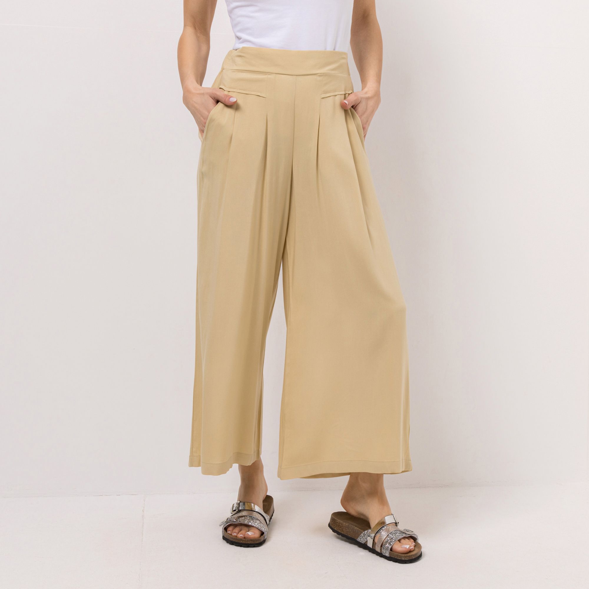 VIA MILANO Hose, 7/8-Länge Rundumdehnbund weites Bein aus ECOVERO™ Viskose