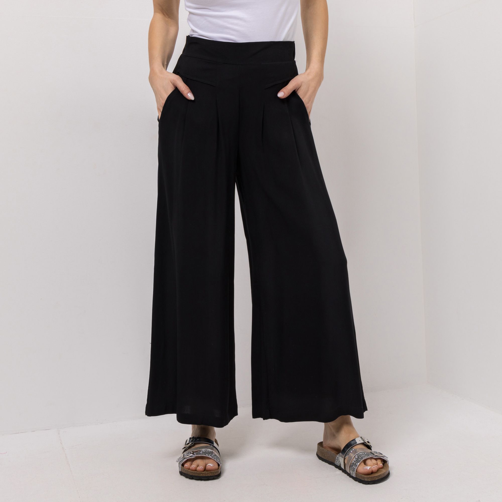 VIA MILANO Hose, 7/8-Länge Rundumdehnbund weites Bein aus ECOVERO™ Viskose