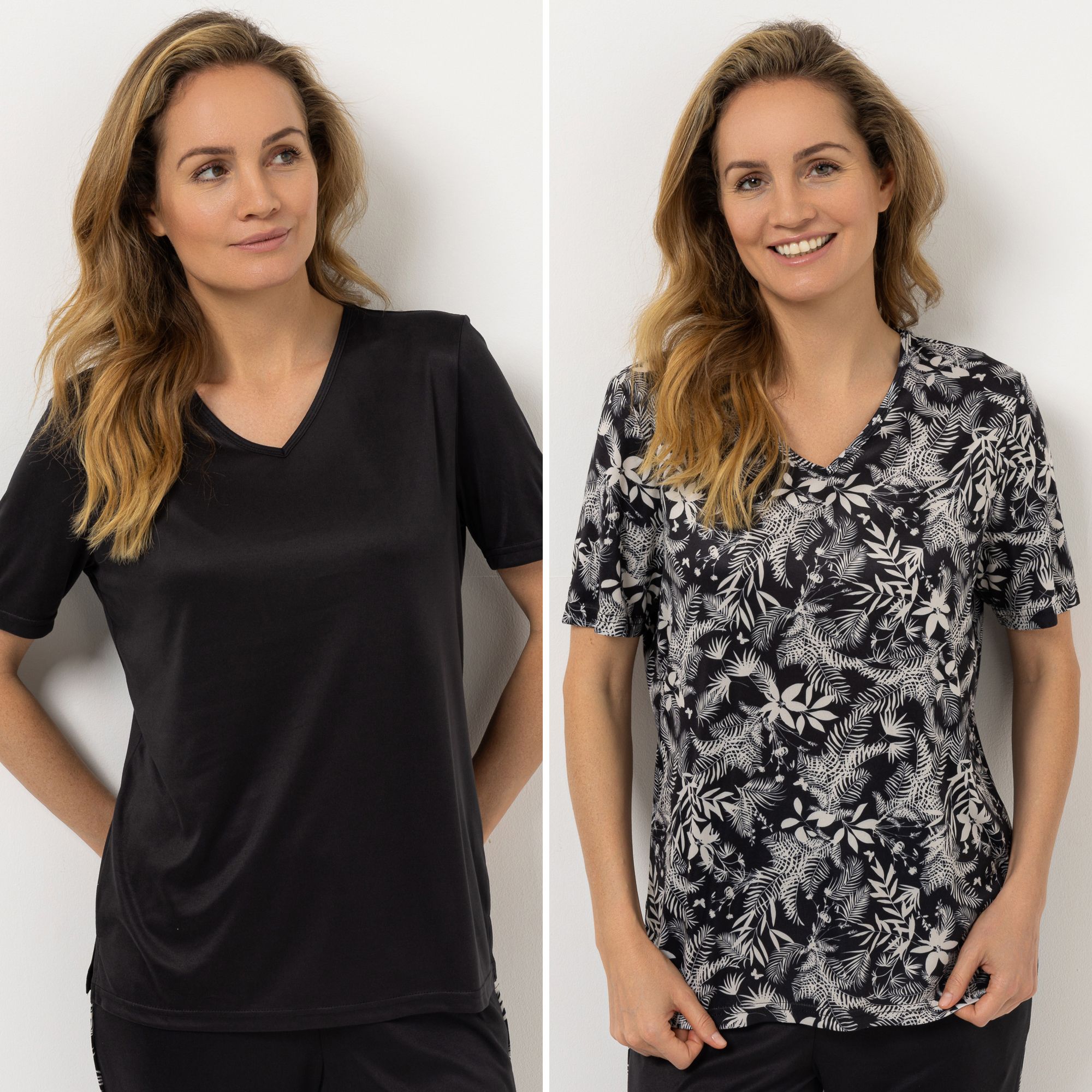 JERYMOOD 2 Shirts, 1/2-Arm Mikrofaser 1x uni 1x bedruckt