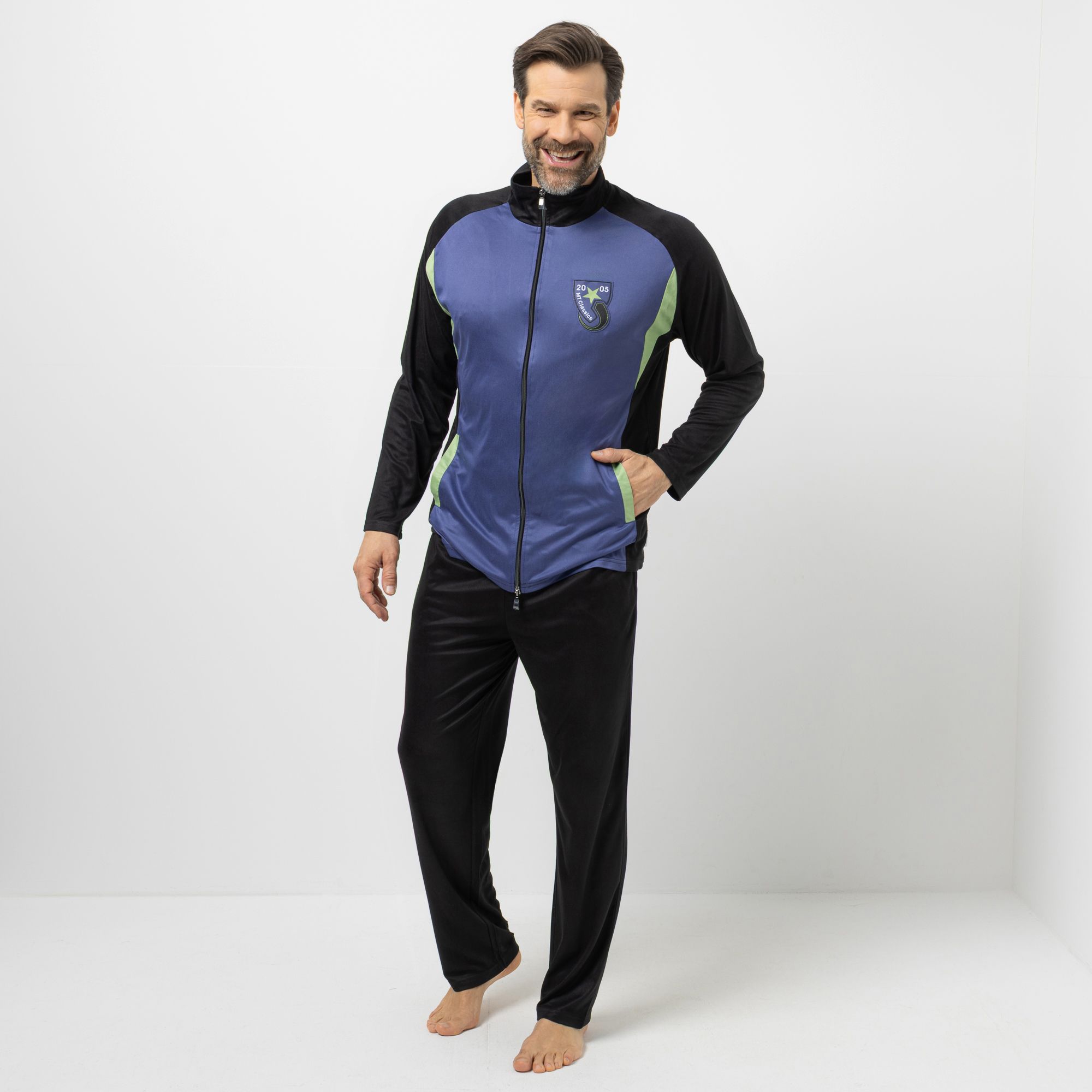 MEN'S TOUCH Hausanzug Jacke und Hose Mikrofaser Kontrastdetails
