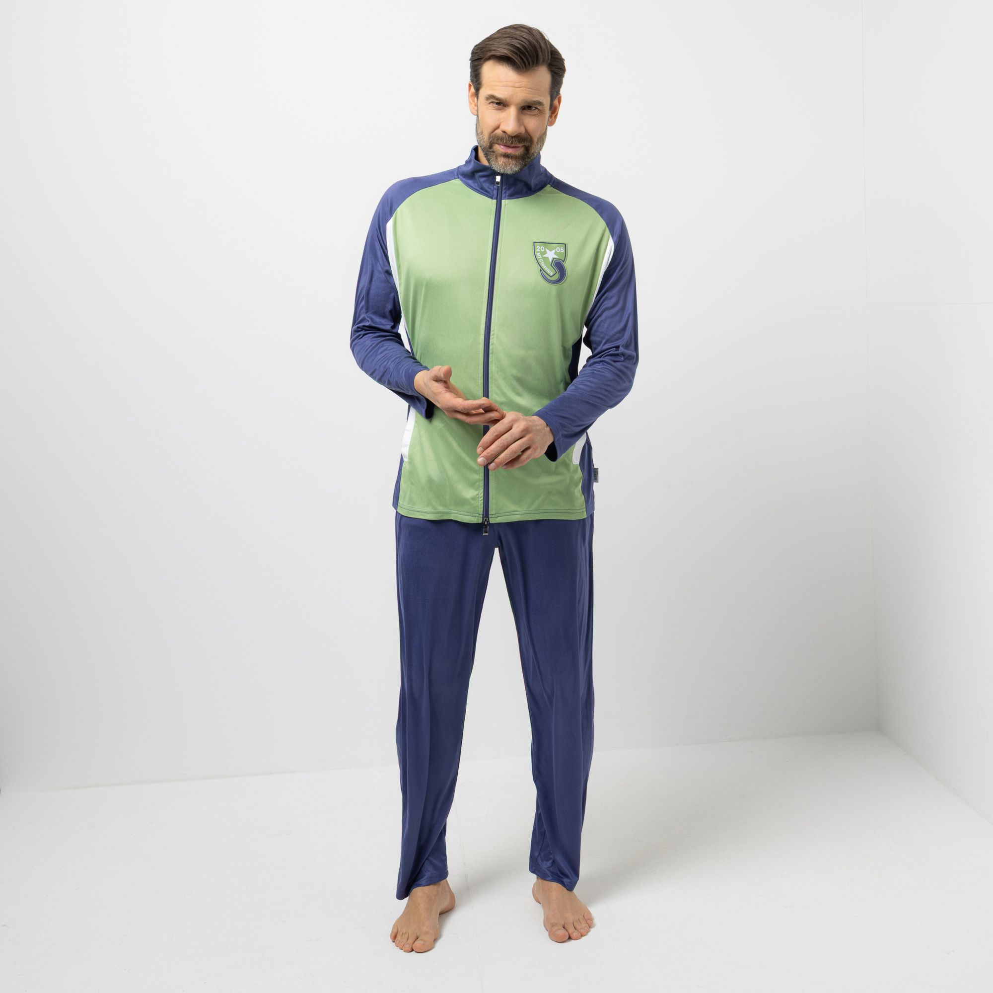 MEN'S TOUCH Hausanzug Jacke und Hose Mikrofaser Kontrastdetails