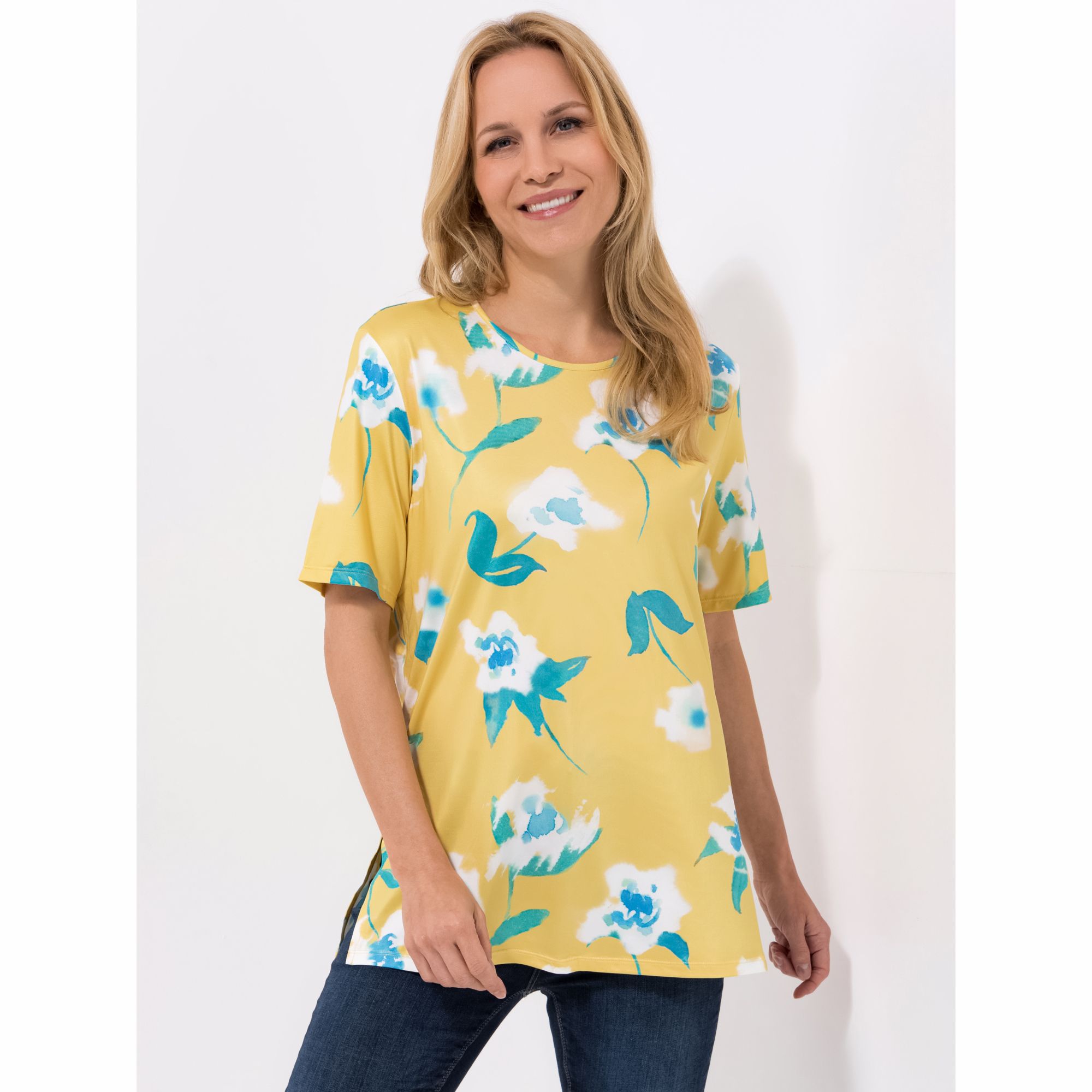 IN-PRINT Shirt, 1/2-Arm Rundhalsausschnitt Seitenschlitze Blütendruck