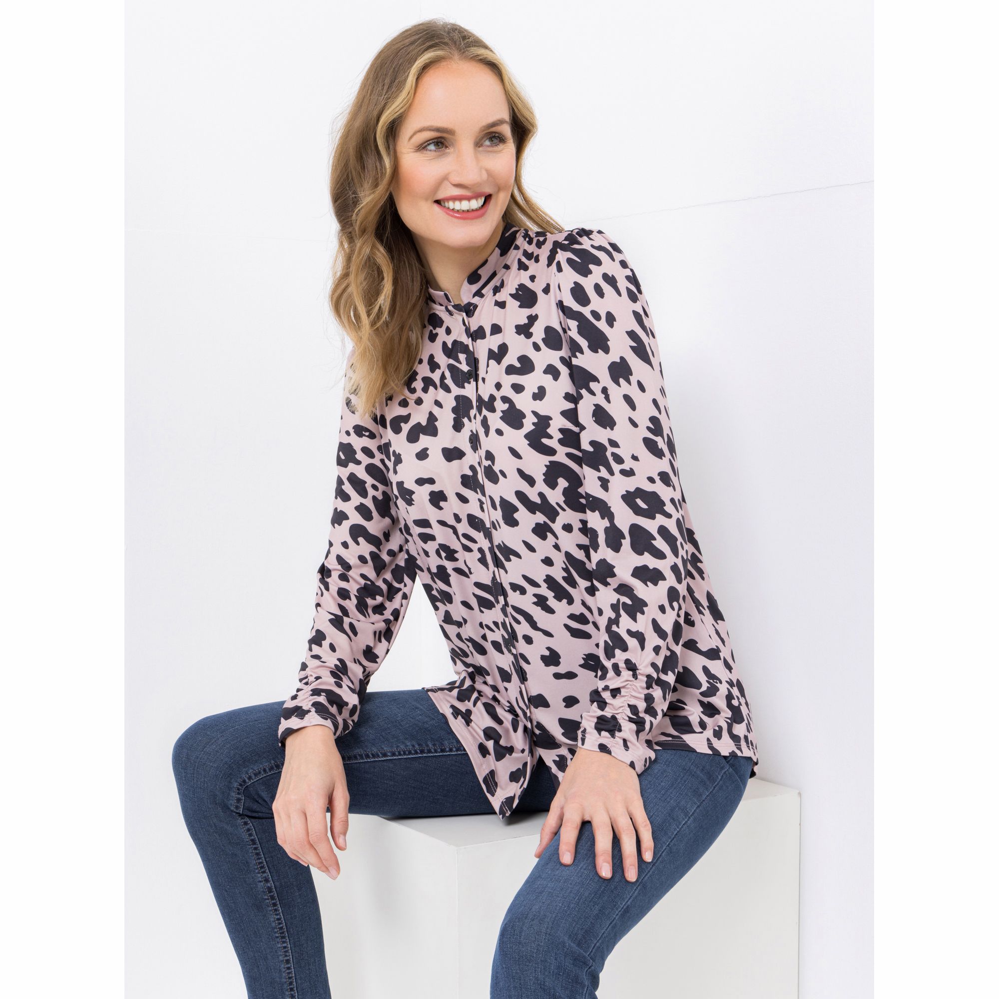 VIA MILANO Jerseybluse Stehkragen Allover-Druck figurumspielend