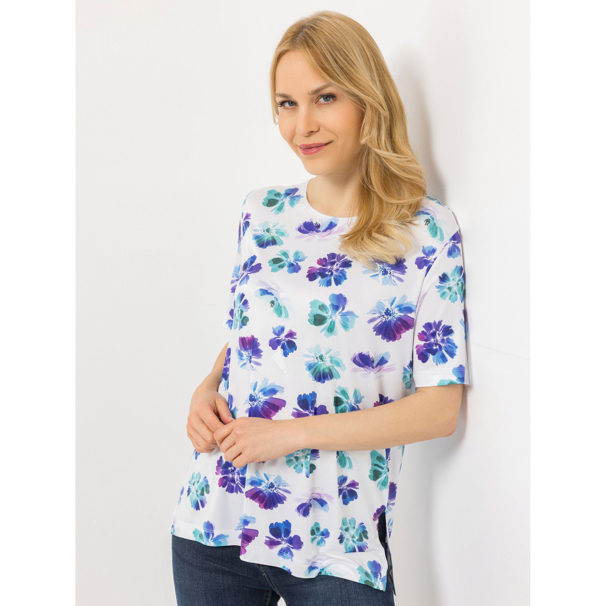 IN-PRINT Shirt, 1/2-Arm Rundhalsausschnitt Seitenschlitze Blumendruck