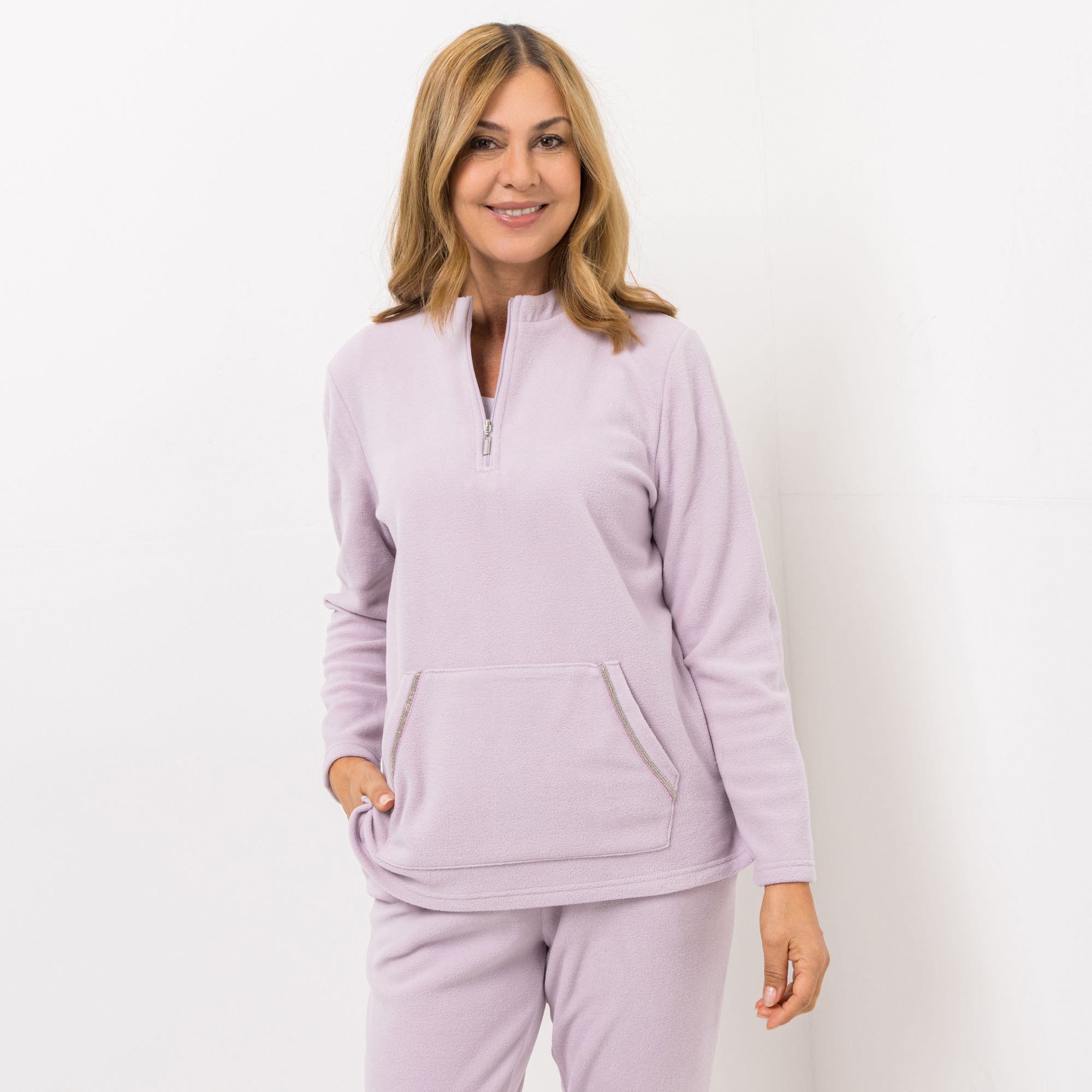 POLARSTERN HOMEWEAR Troyer Mikrofaser Fleece Kängurutasche mit Glitzerdetails