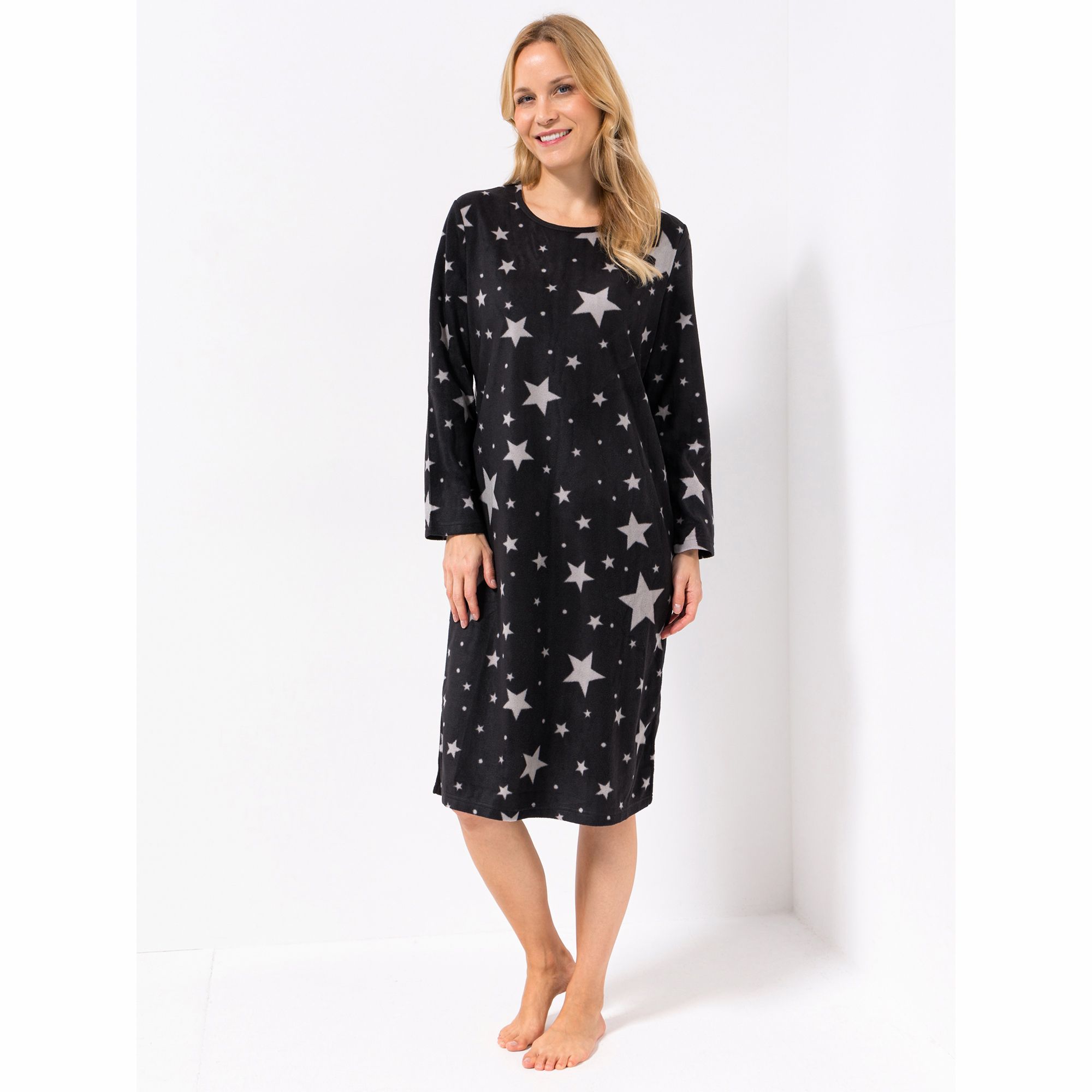 POLARSTERN HOMEWEAR Nachthemd, 1/1-Arm Mikrofaser Fleece Rundhalsausschnitt Allover-Print