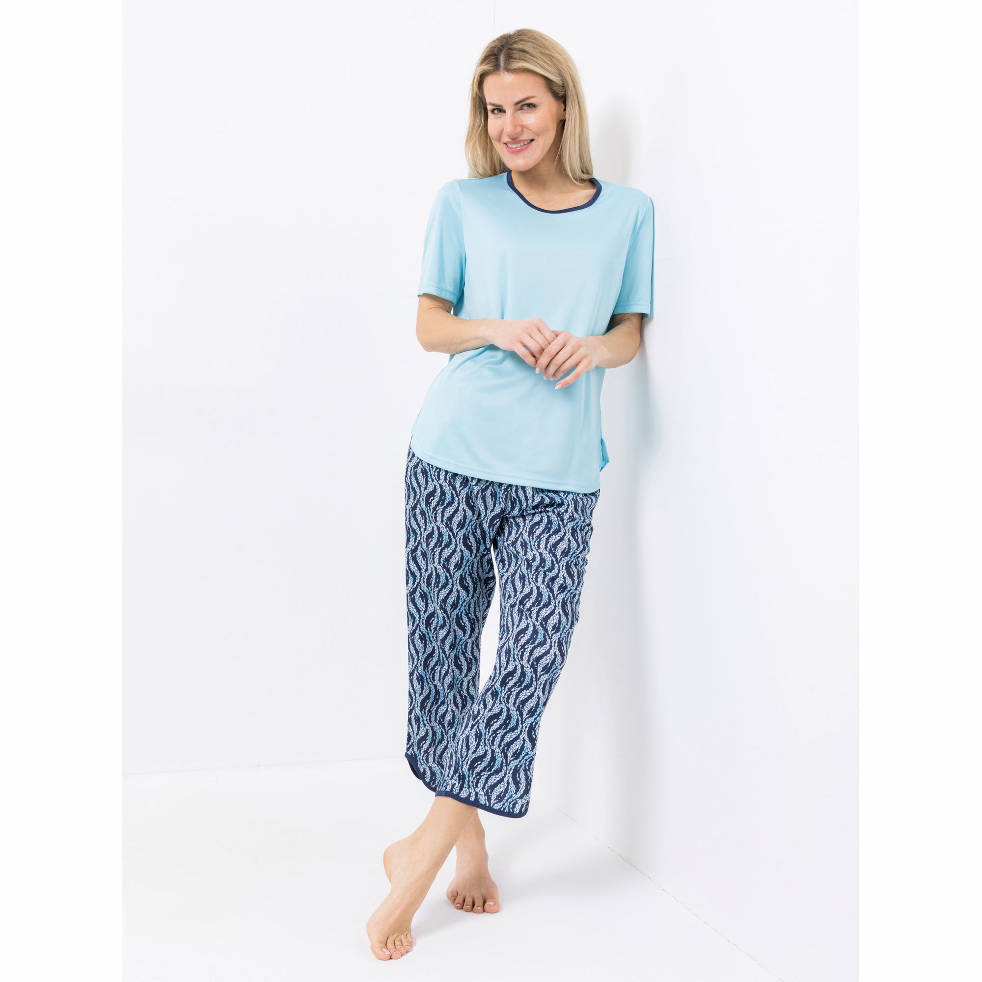 JERYMOOD HOMEWEAR Pyjama-Set, 1/2-Arm 7/8-Hose Kontrastdetails mit Seitentaschen