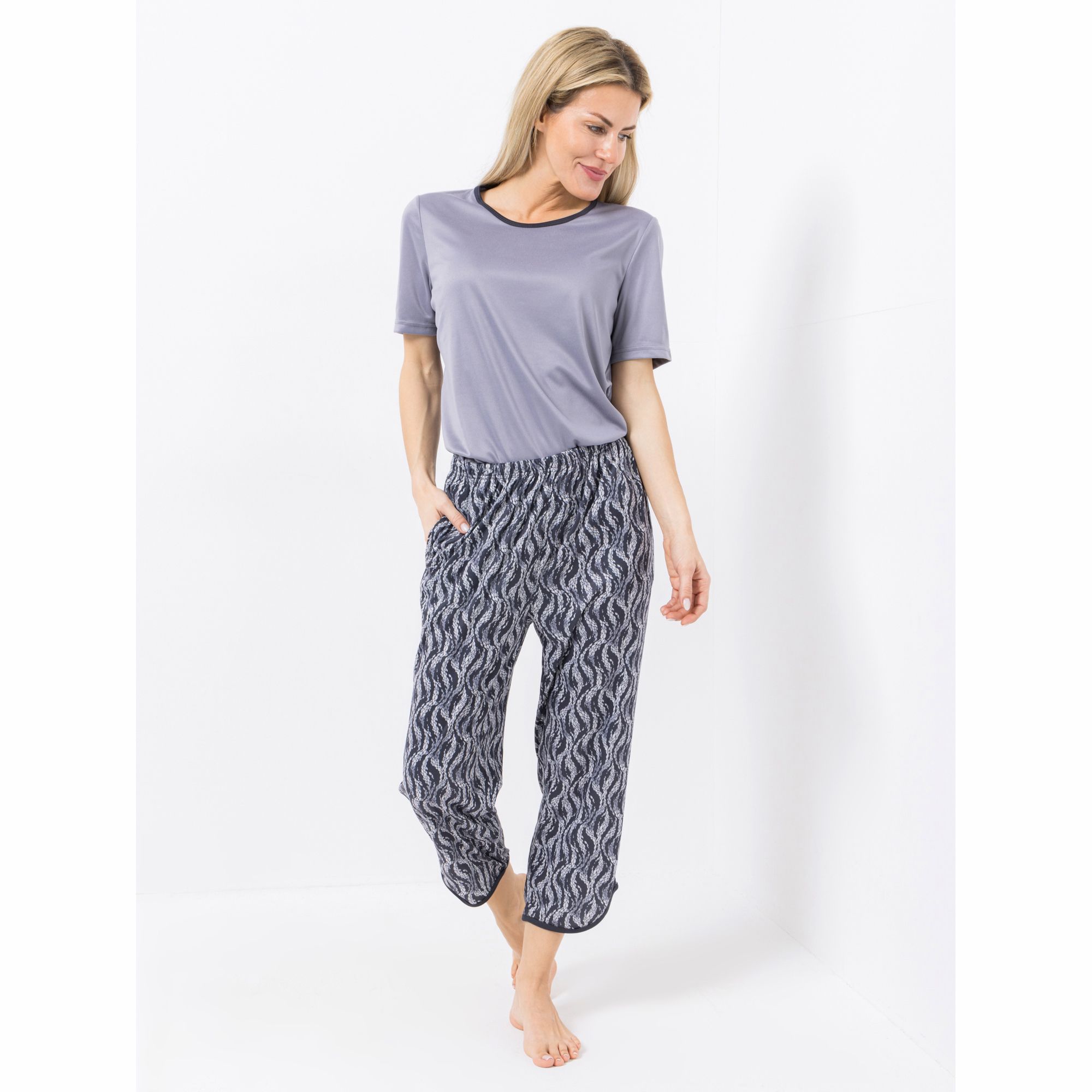 JERYMOOD HOMEWEAR Pyjama-Set, 1/2-Arm 7/8-Hose Kontrastdetails mit Seitentaschen