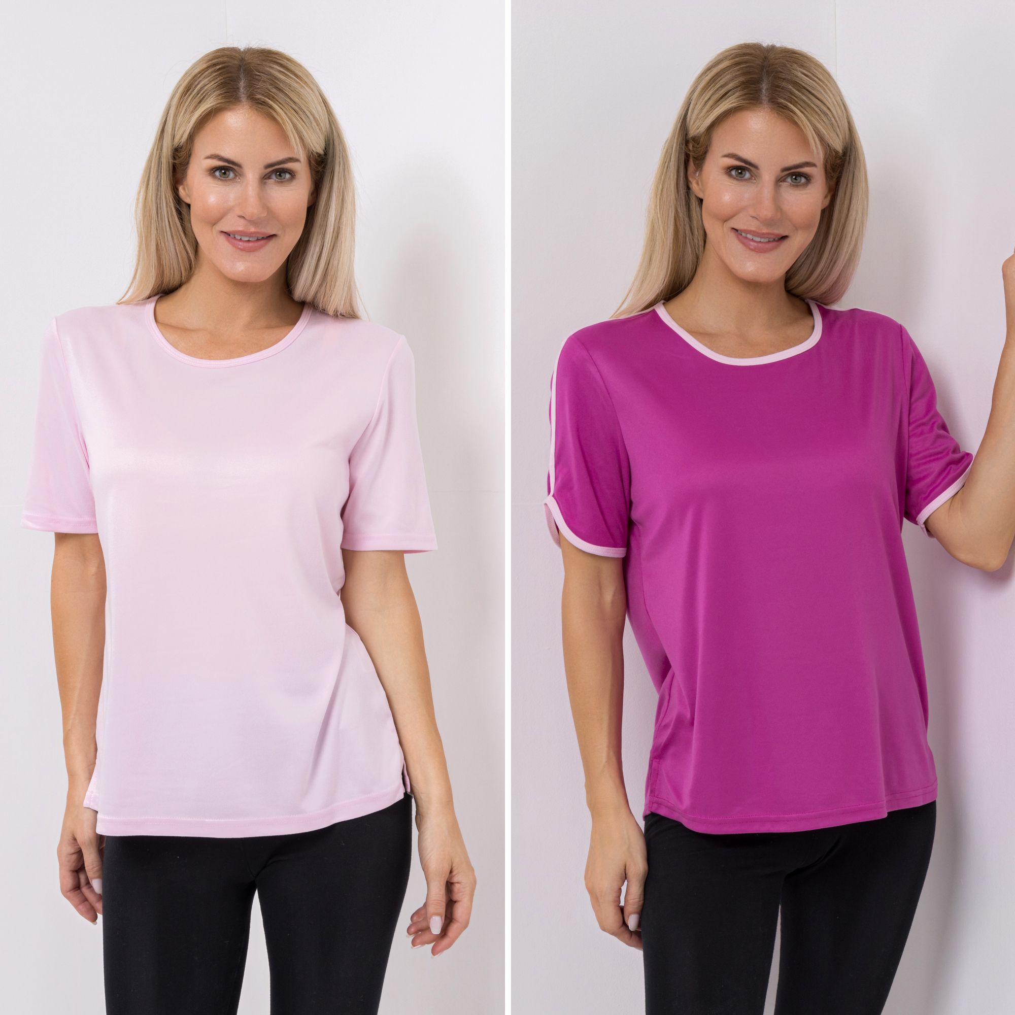 JERYMOOD 2 Shirts, 1/2-Arm Mikrofaser Rundhalsausschnitt Streifendetails