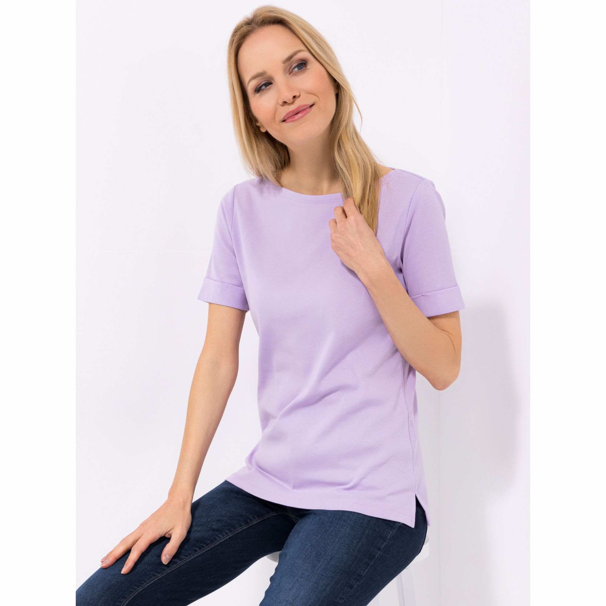 VIA MILANO Shirt, 1/2-Arm Umschlag Seitenschlitze figurbetont