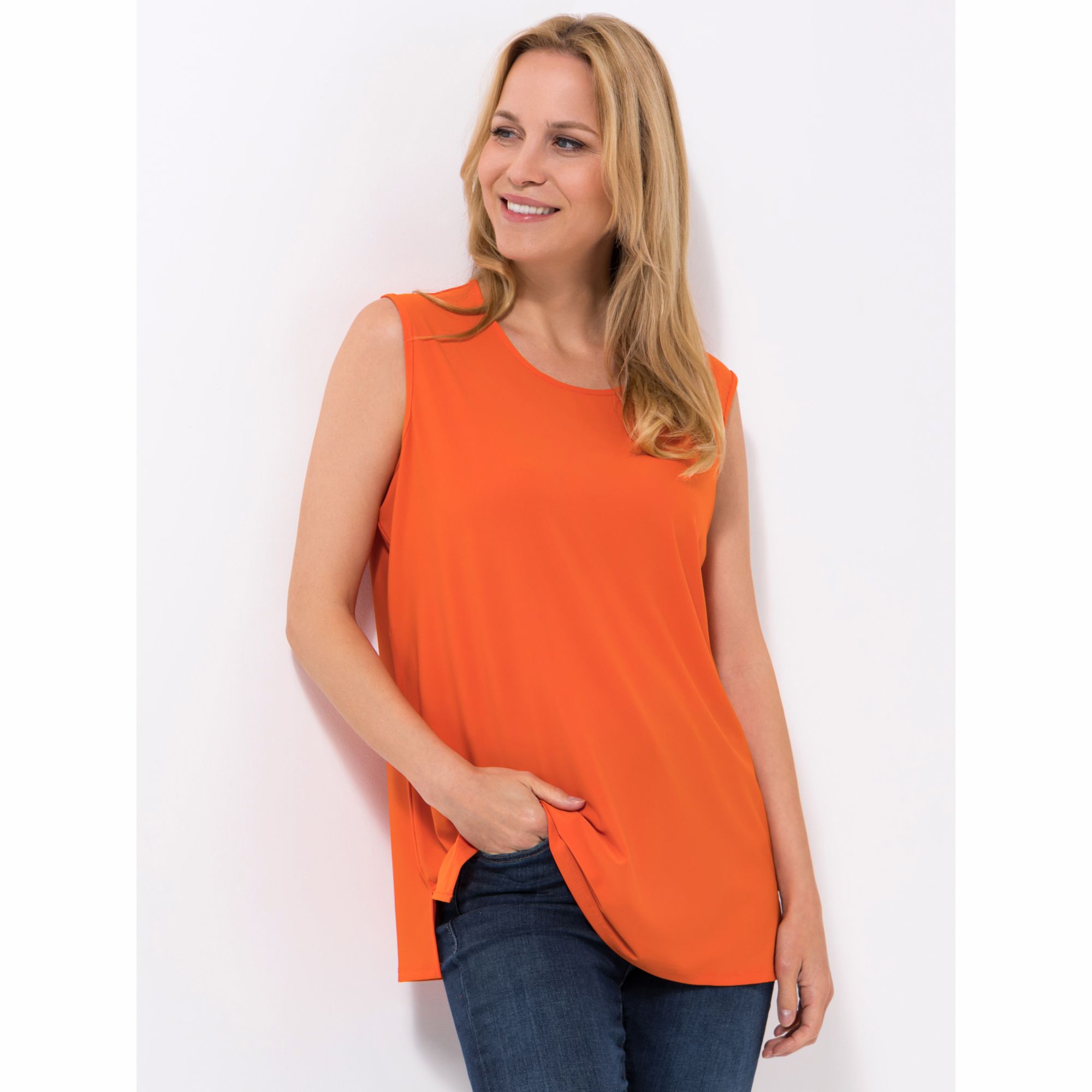 IN-PRINT Top, ohne Arm Rundhalsausschnitt Seitenschlitze leger-weit