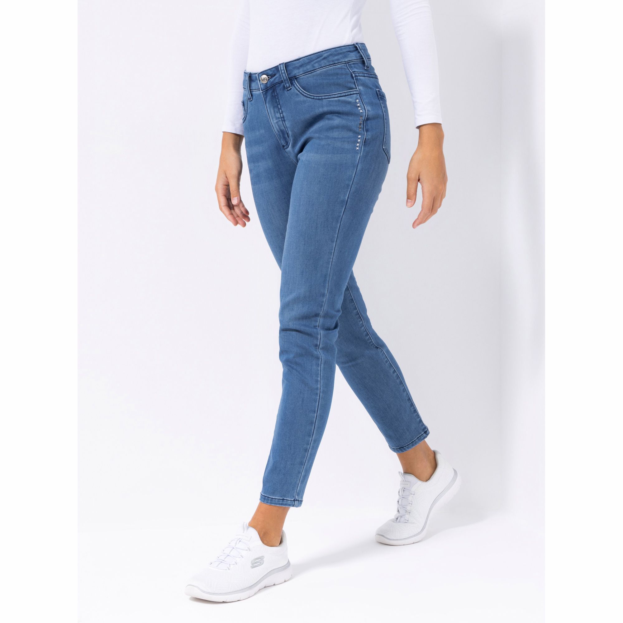 VIA MILANO Thermo-Jeans 5-Pocket-Style 1/1-Länge Stickerei