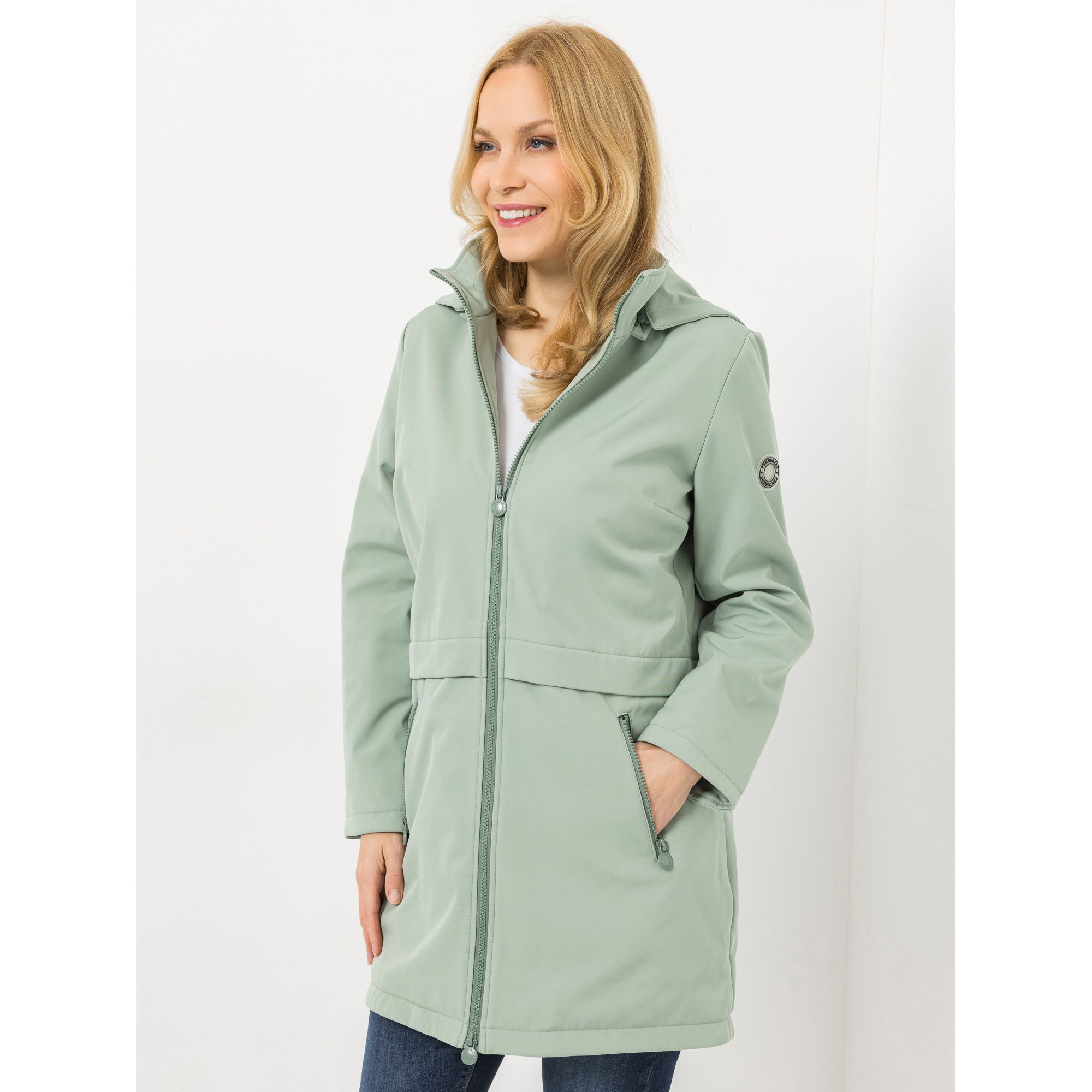 CENTIGRADE Softshelljacke Stehkragen 2-Wege-Reißverschluss Kapuze abnehmbar