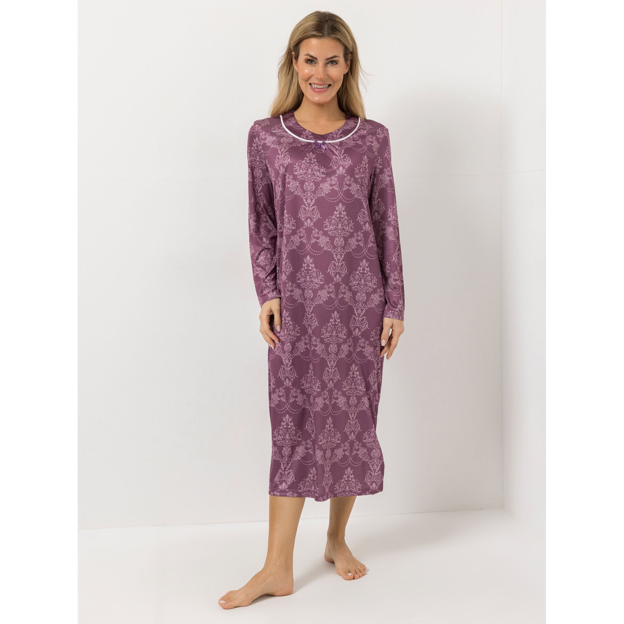 LITTLE ROSE Nachthemd, 1/1-Arm Mikrofaser Allover-Print Rundhalsausschnitt